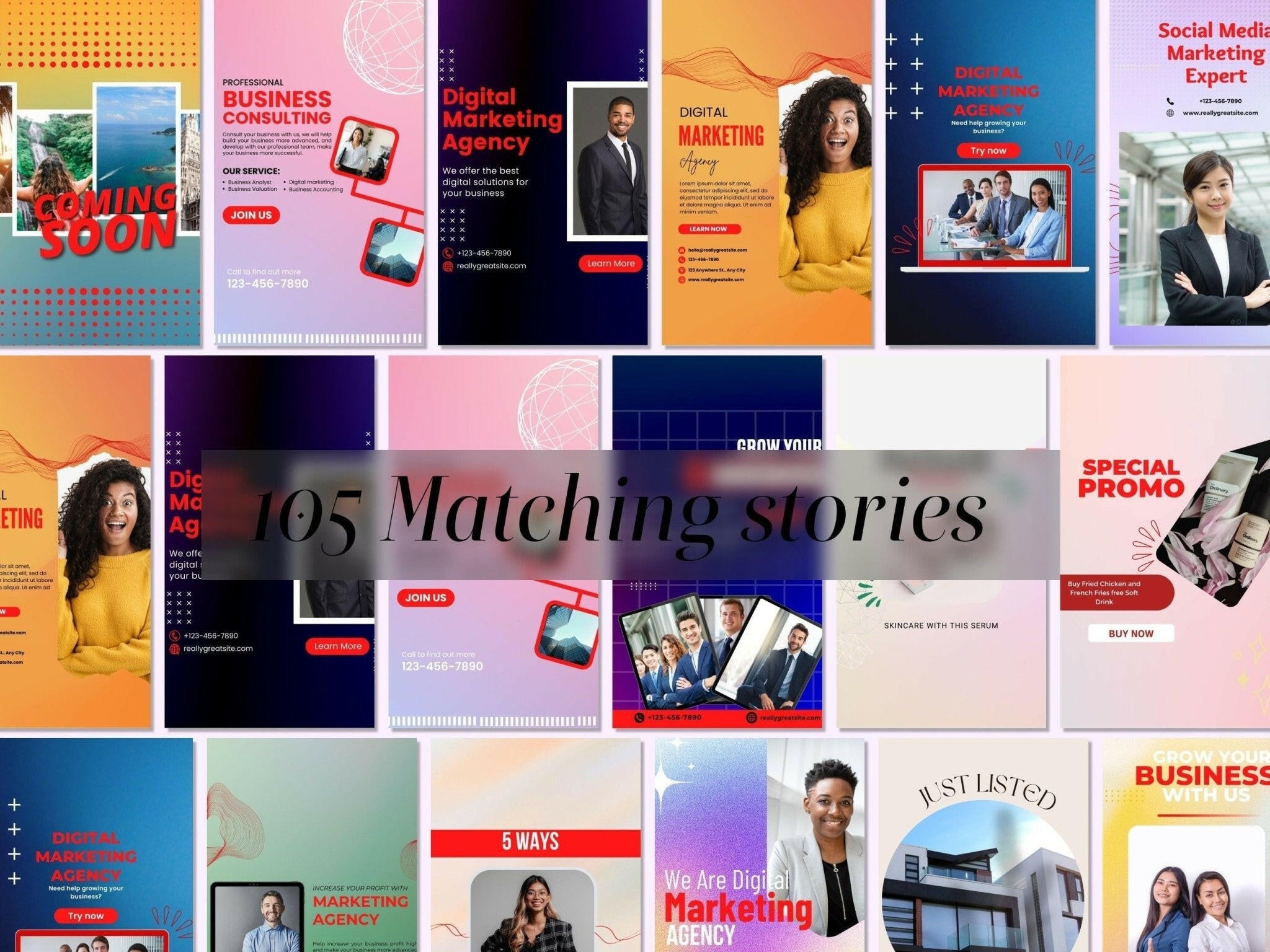 210 pre-made Instagram and Facebook story templates from onestopcentre