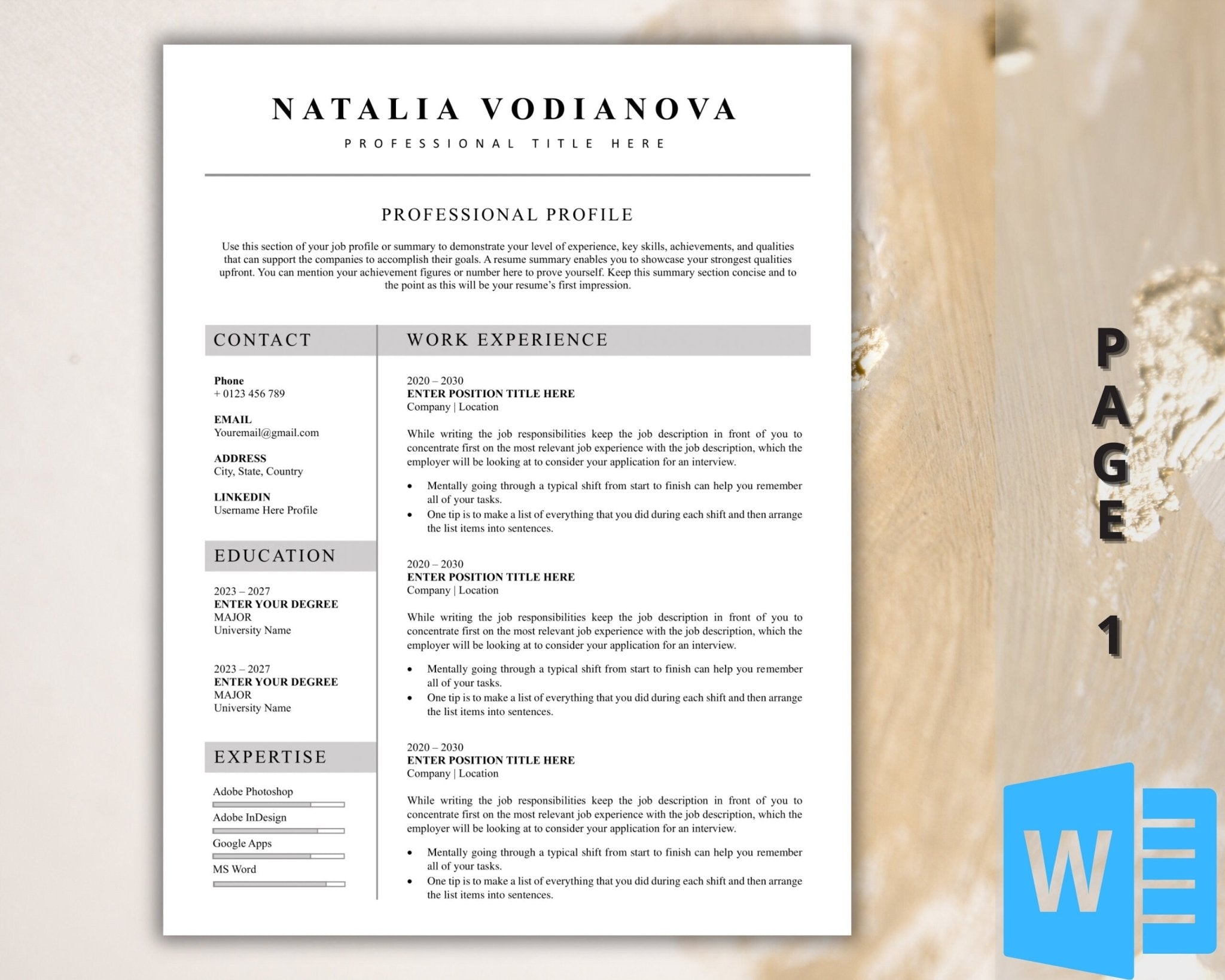 ATS Minimalist resume template in Microsoft Word format.