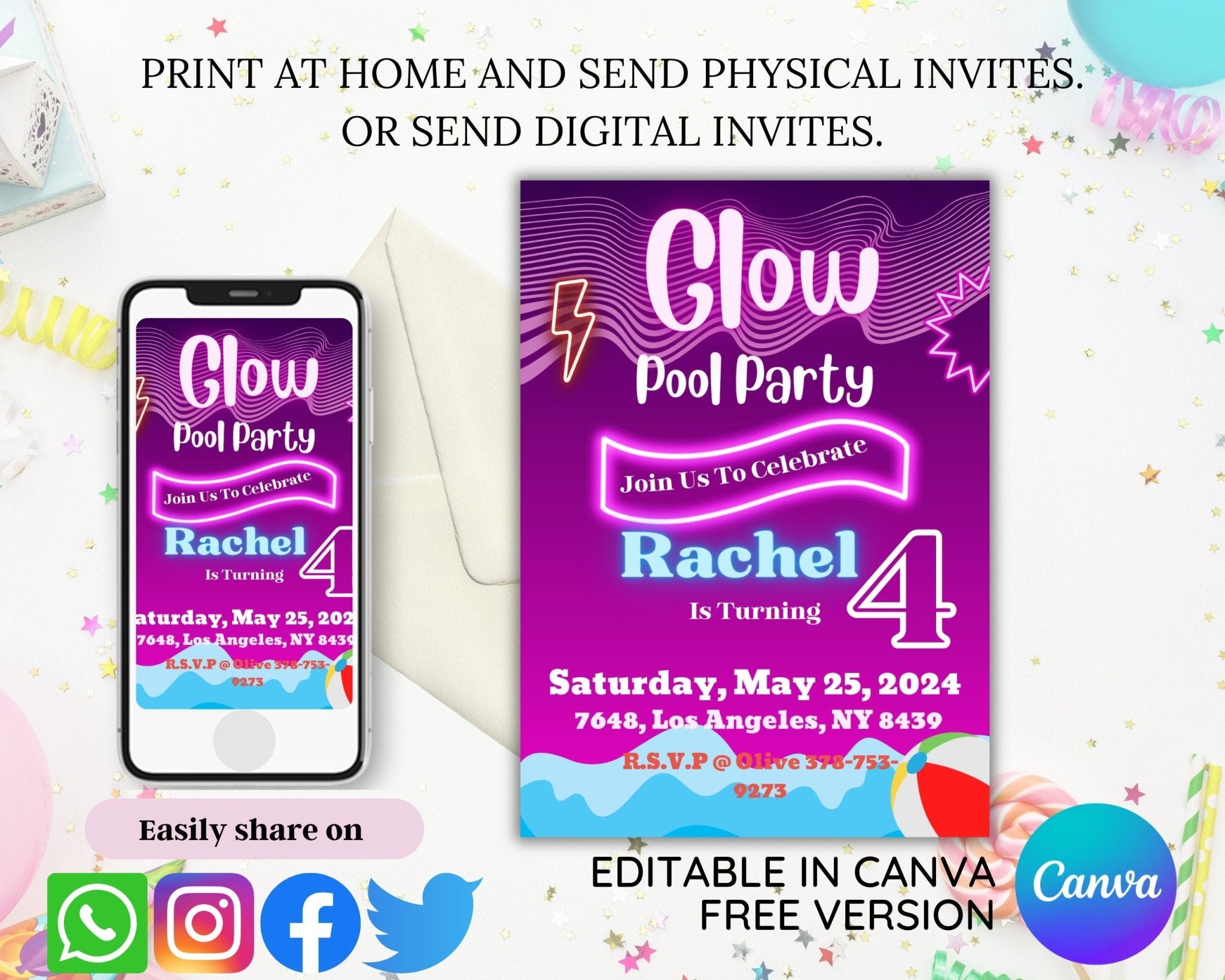 Customizable birthday party invitation on Canva Free