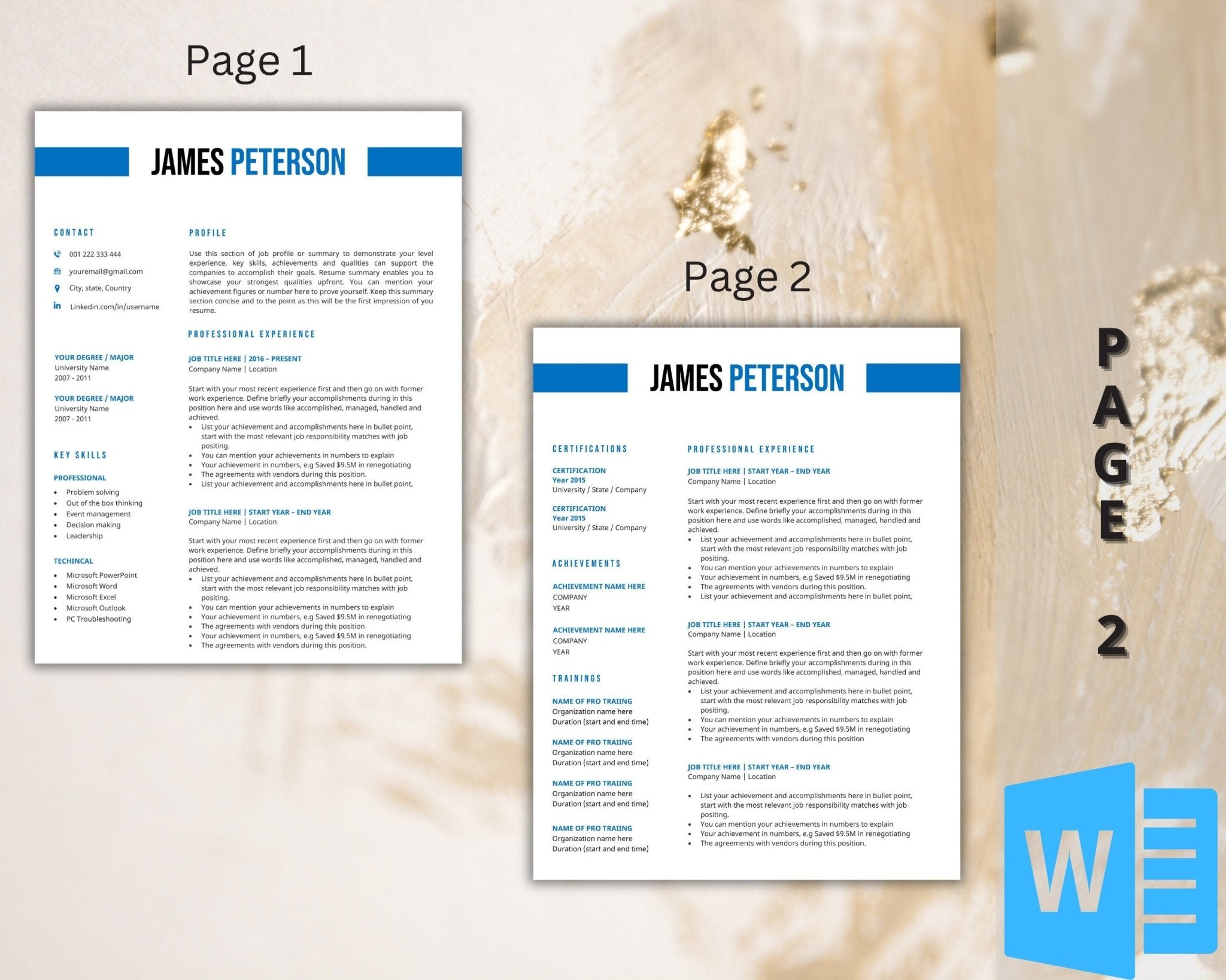 Professional CV template with clean modern design