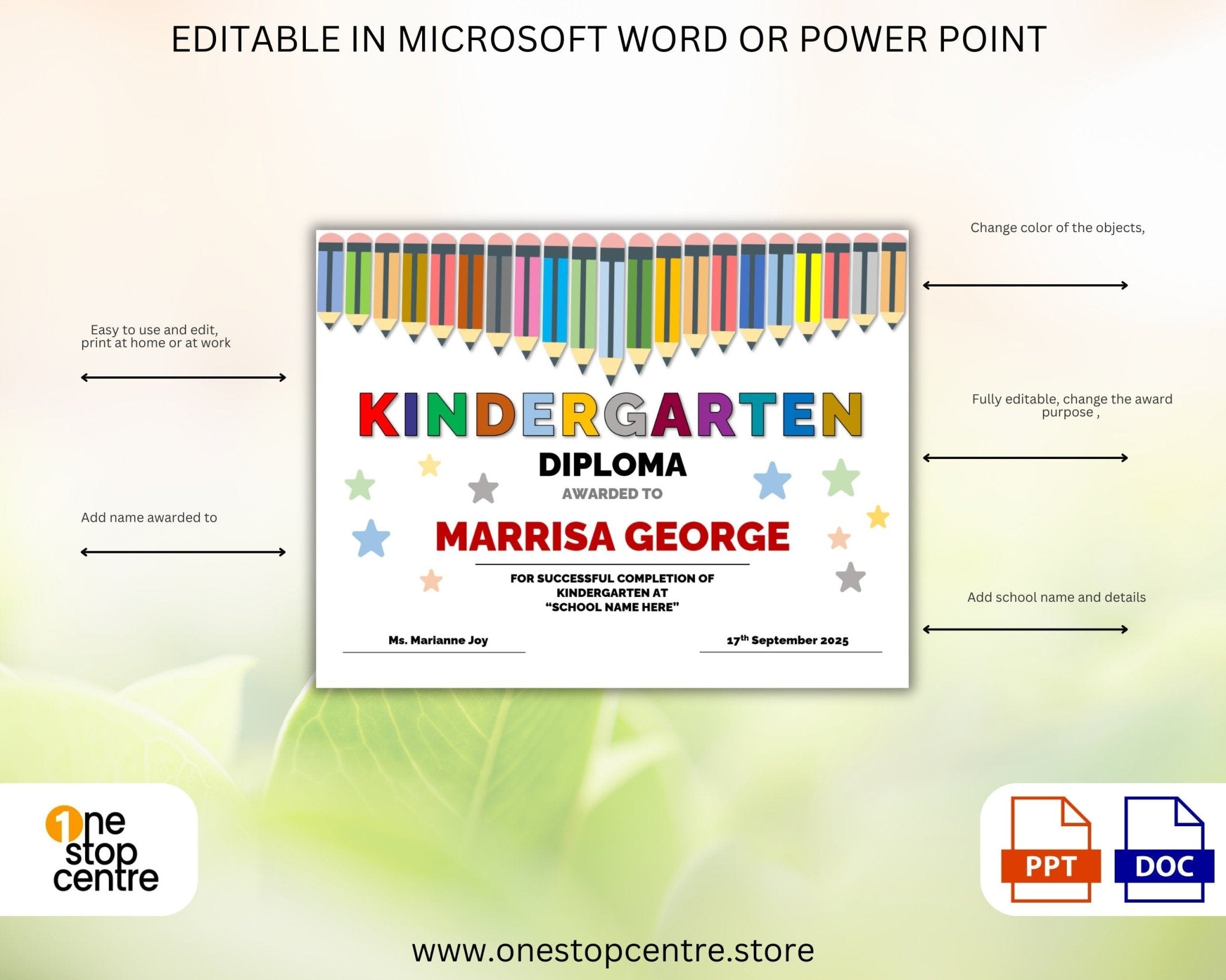 Customizable preschool award for end-of-year ceremony