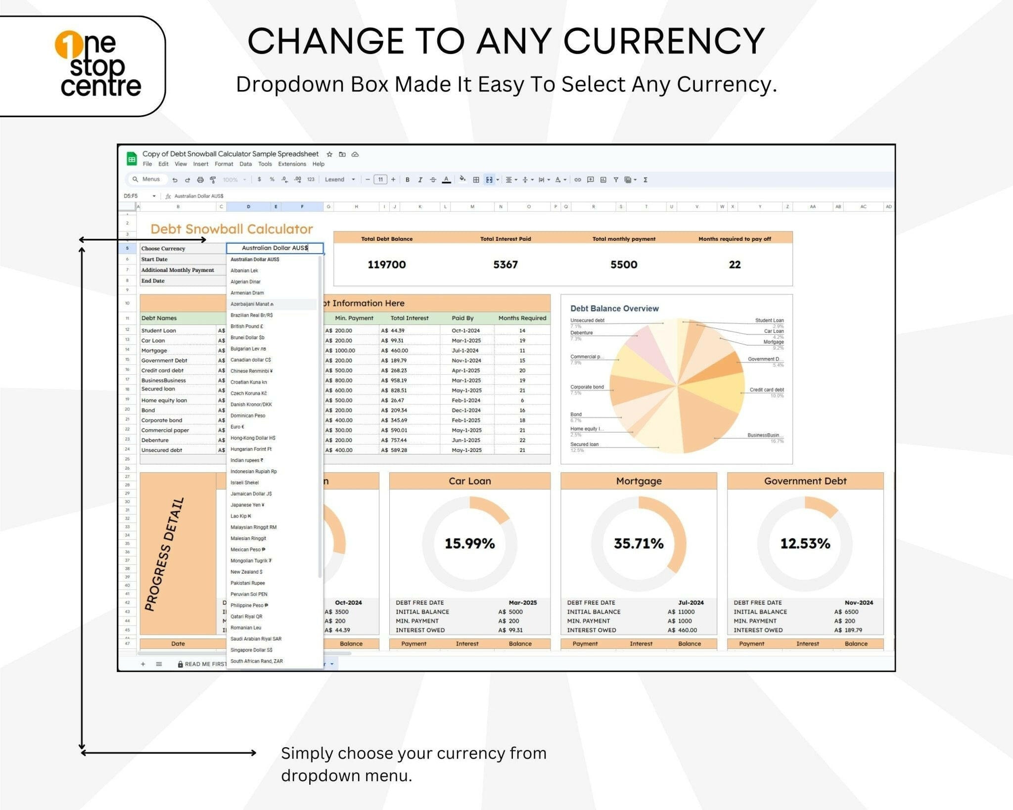 Digital debt payoff planner – Google spreadsheet layout