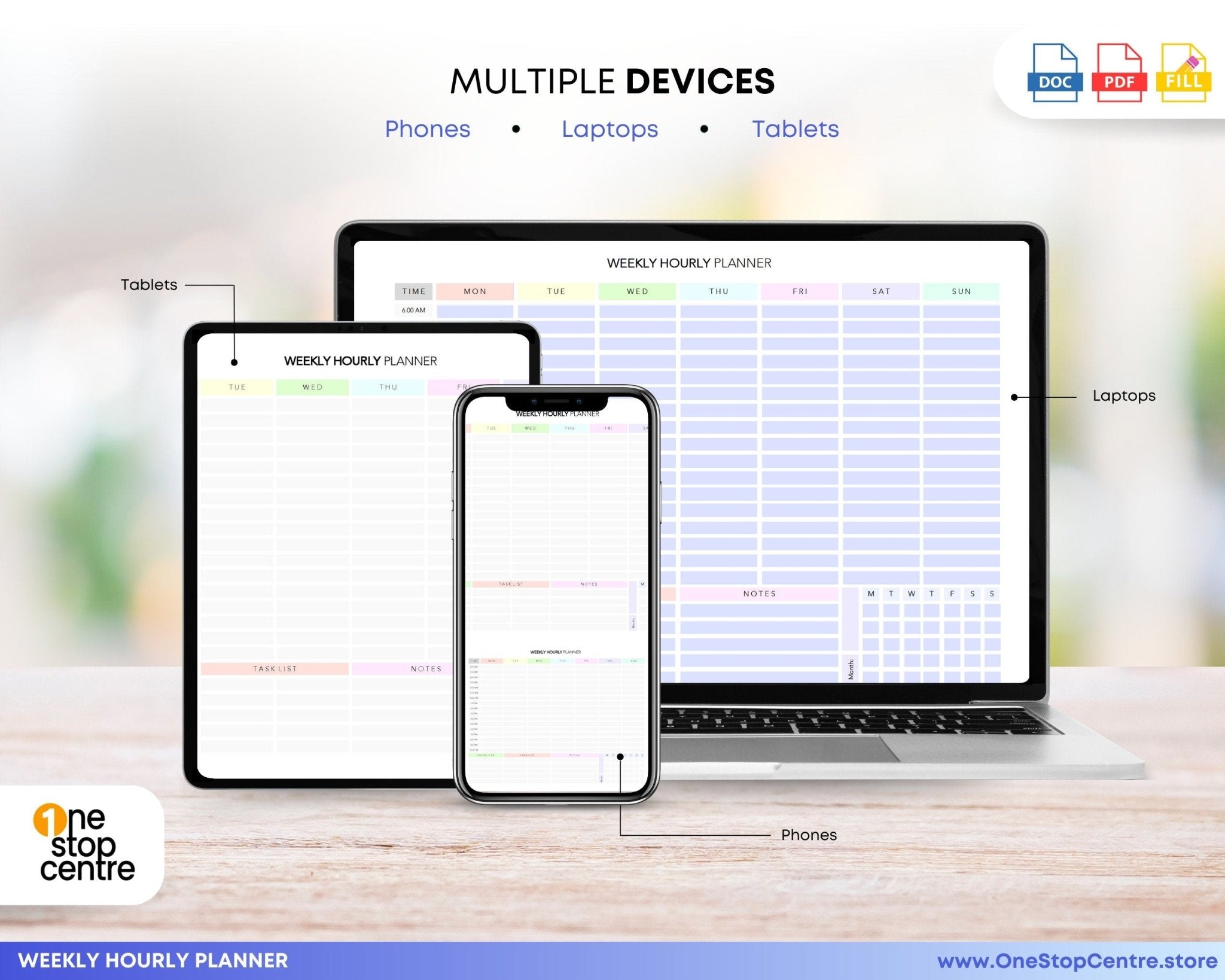 Hourly To-Do List Organizer – multiple devices Format