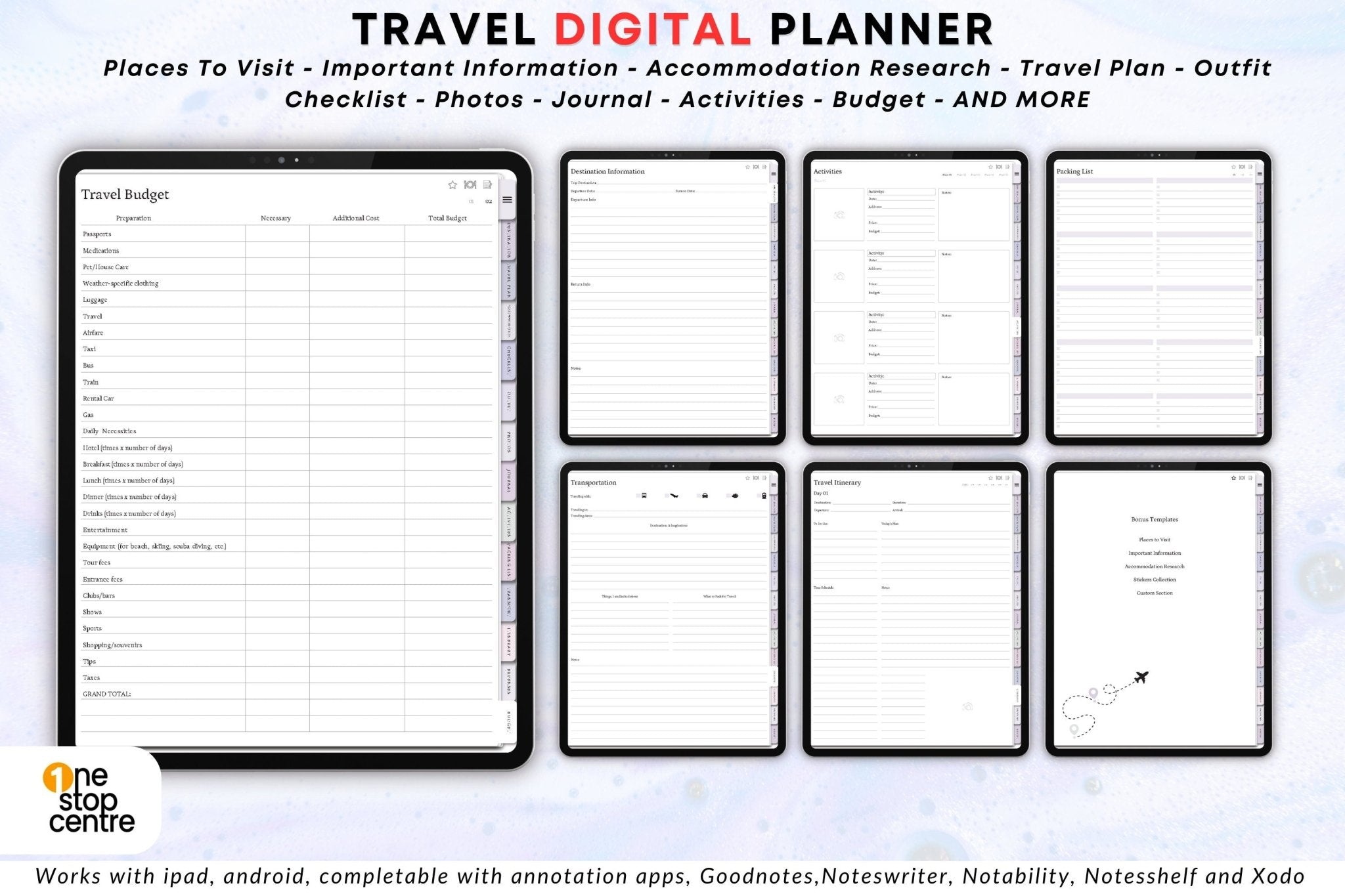 Hyperlinked travel planner pages for seamless navigation.