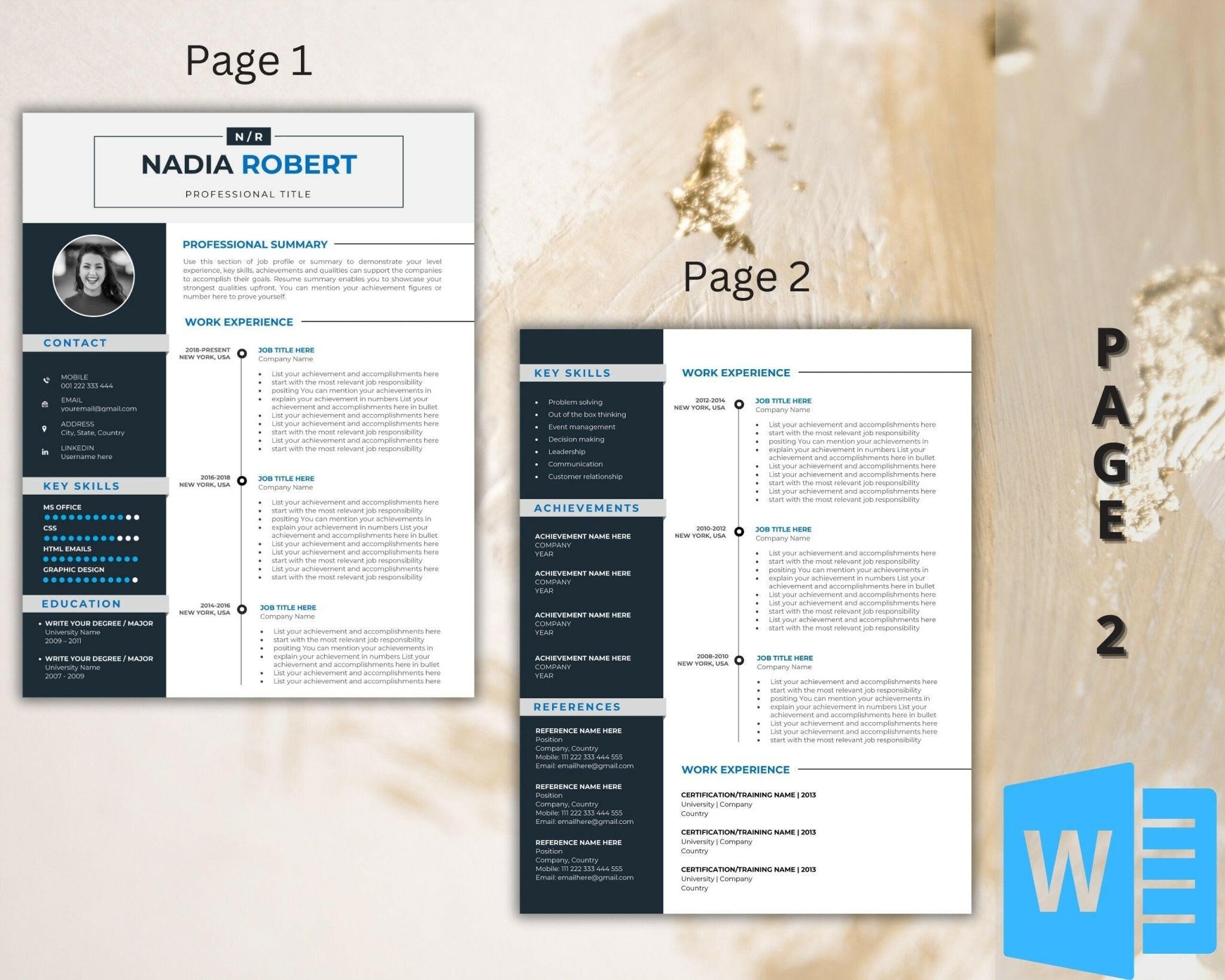 Two-page professional CV template in Microsoft Word