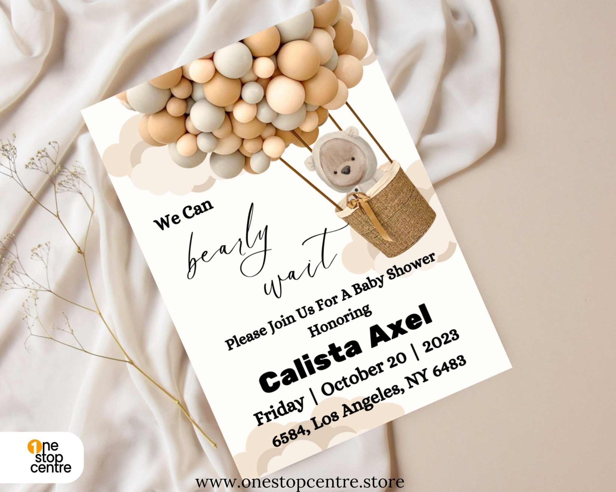 Digital invite mockup with teddy bear theme