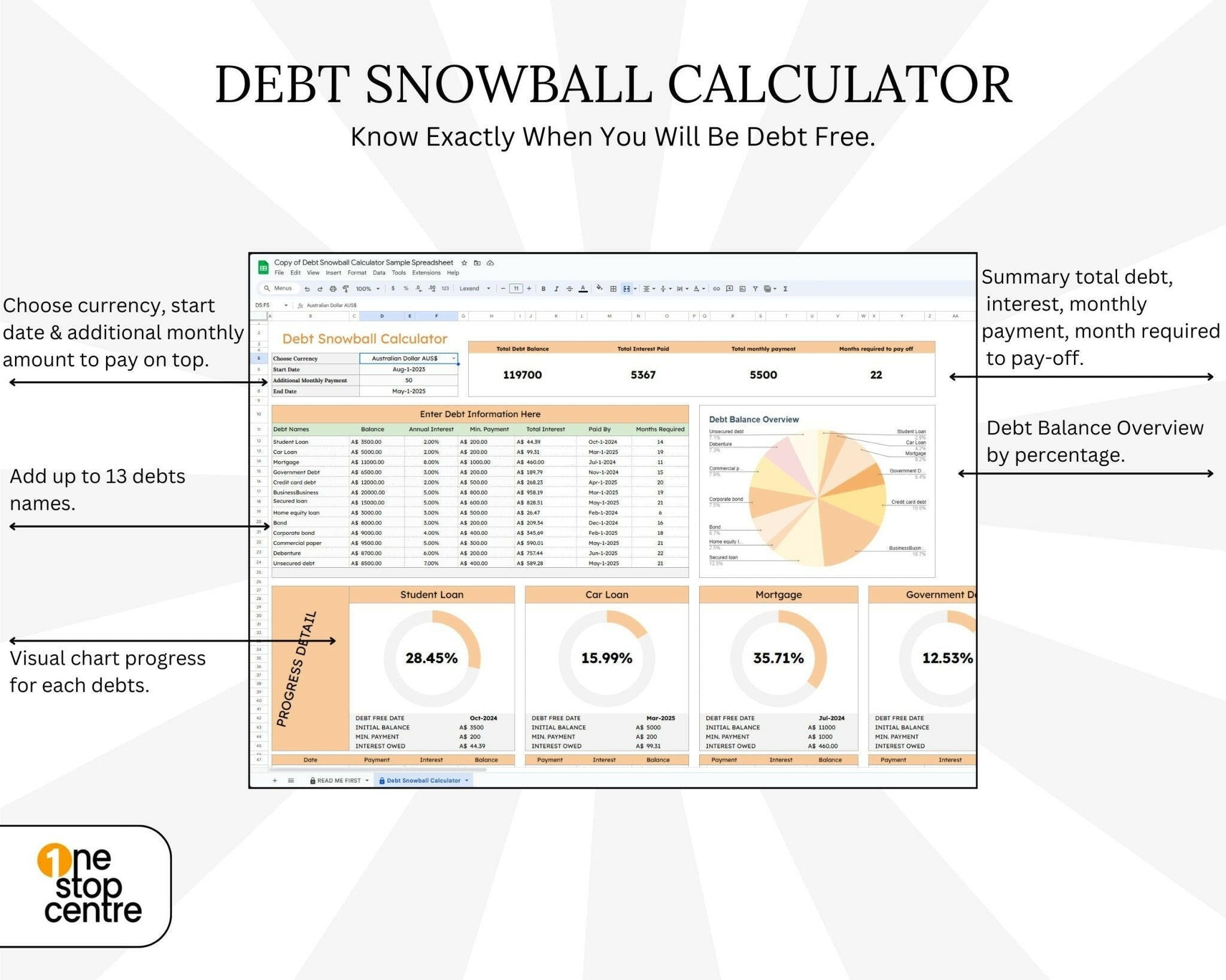 Step-by-step debt repayment dashboard with monthly tracking