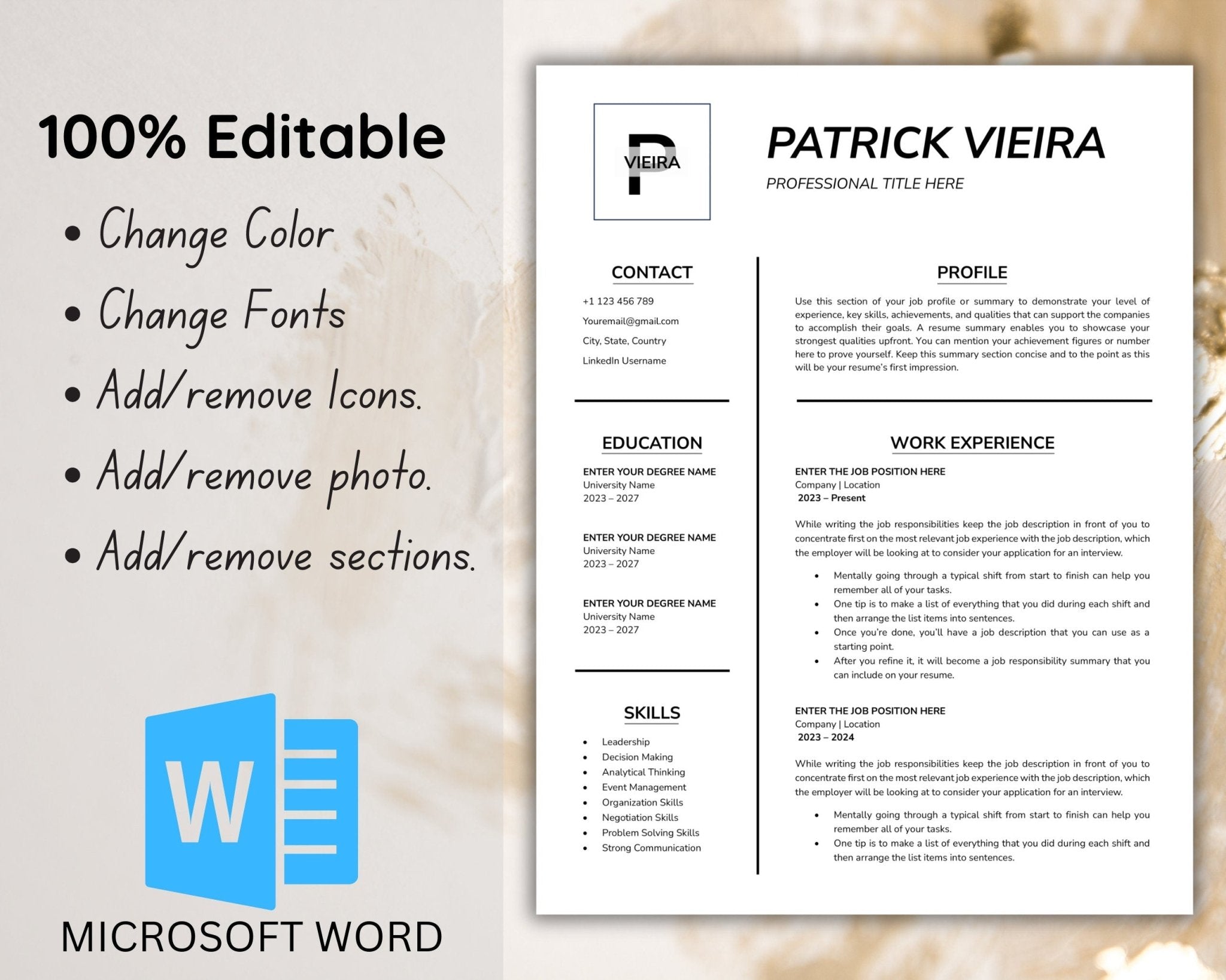 Editable resume pack in US Letter and A4 sizes
