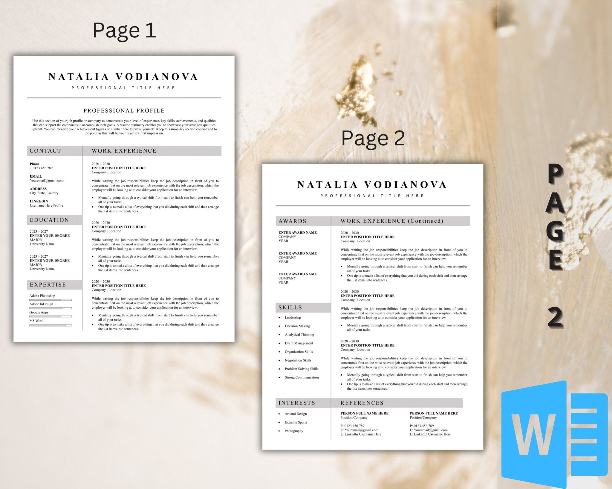 Minimalist resume template in Microsoft Word format.
