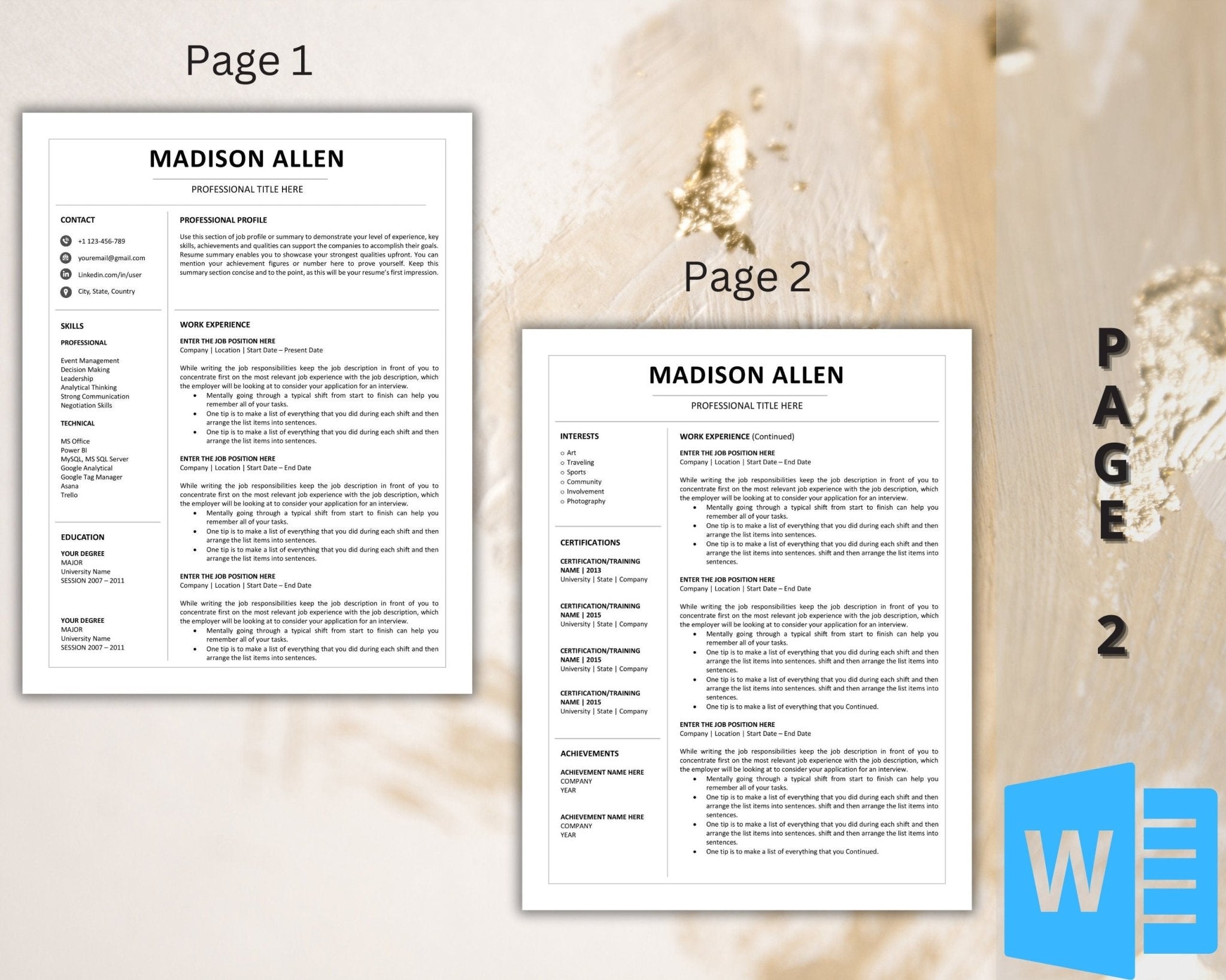 Clean and Modern Resume Design – 2 Page Option
