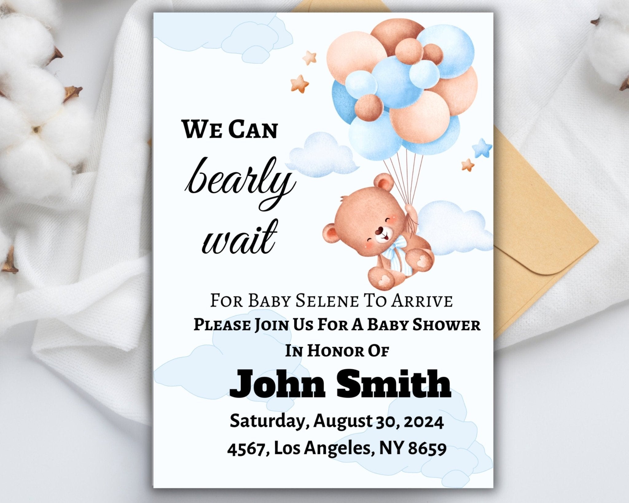 DIY baby shower invitation template in blue