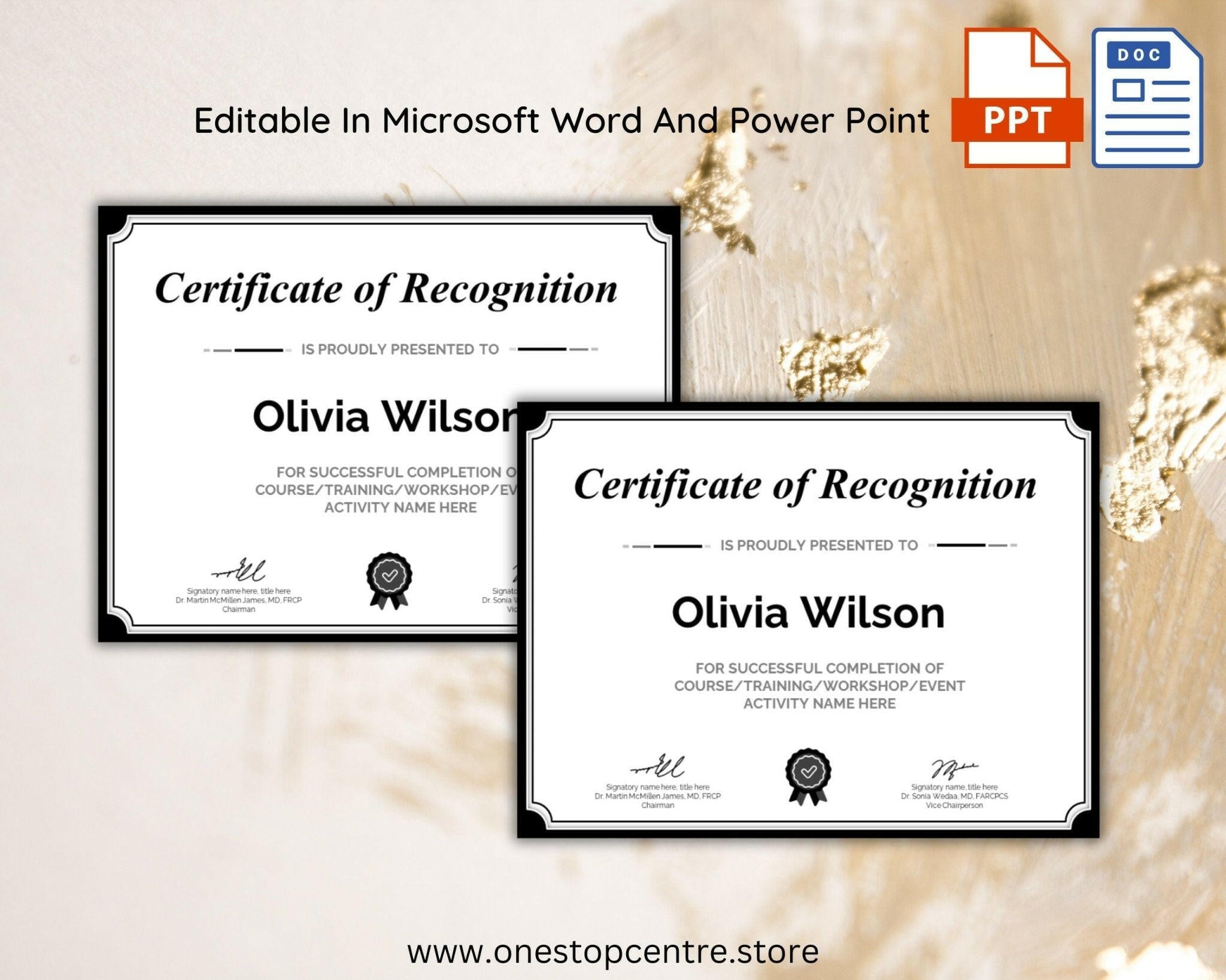 Editable certificate in Microsoft Word format