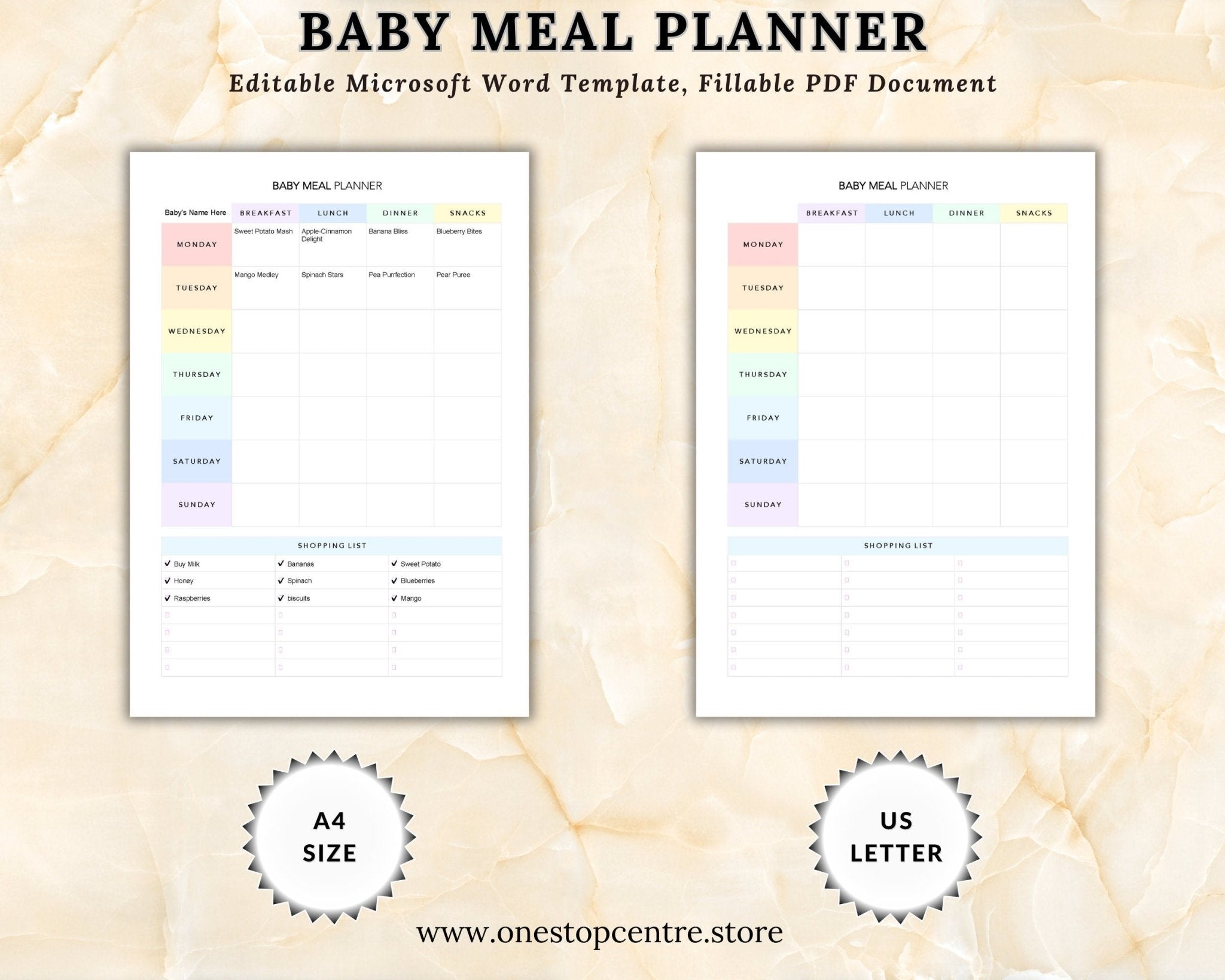 Word document meal schedule template for babies