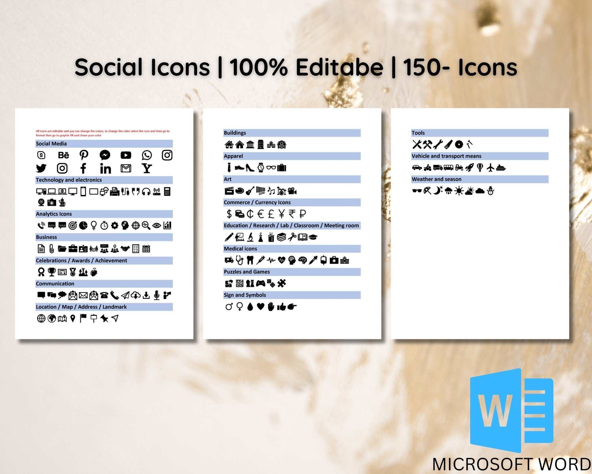 editable icons with Job application resume bundle in A4 and US Letter sizes