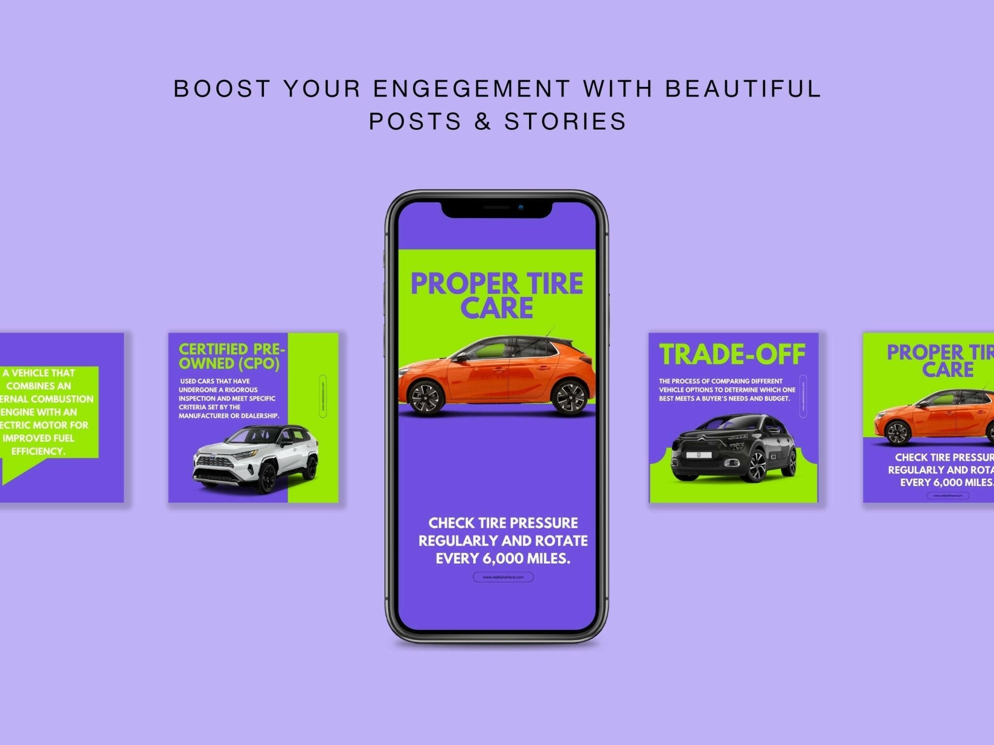 Car dealer post and story templates editable in Canva