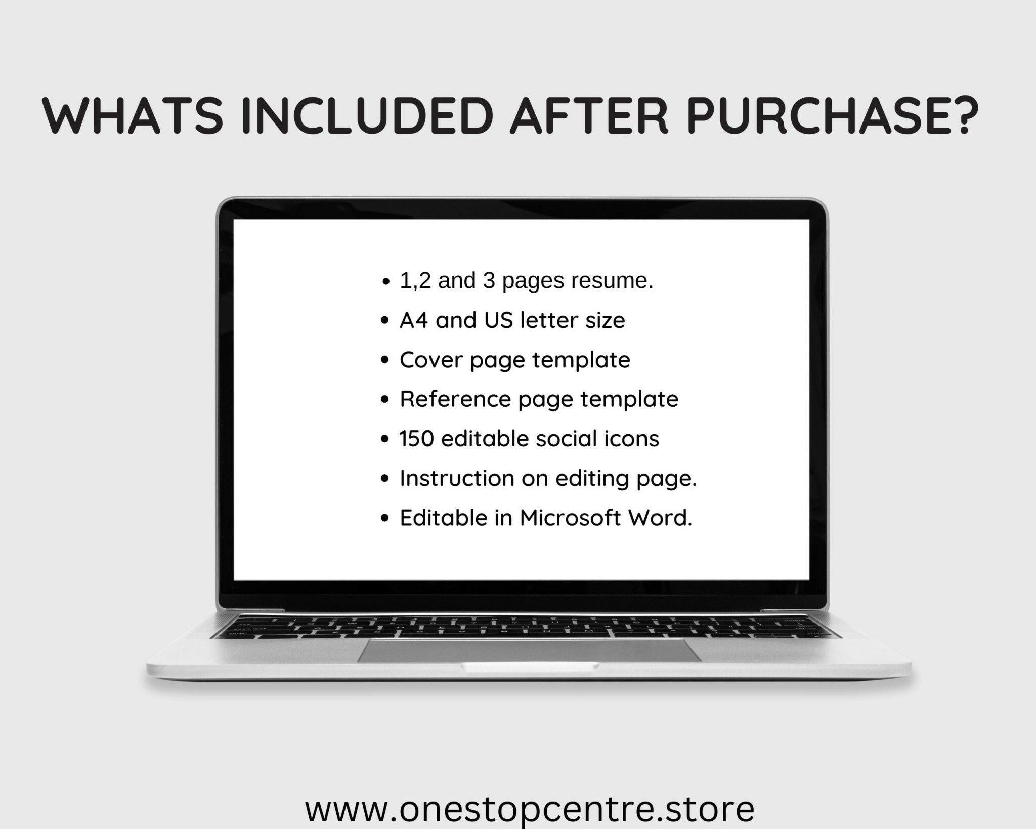 What's included 1-3 pages resume, cover letter and reference template