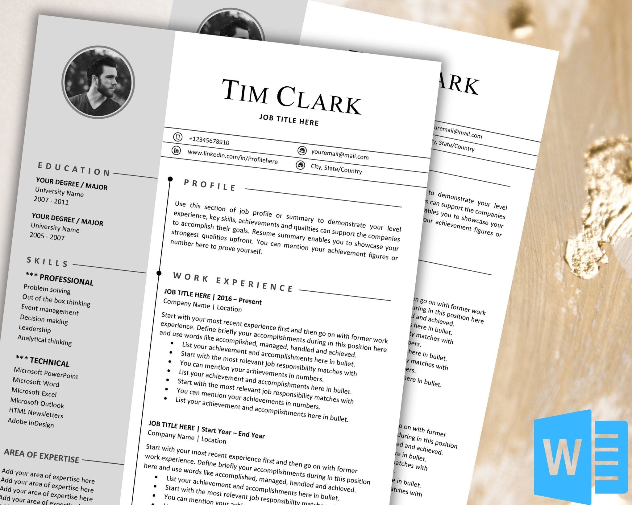 Digital download resume template with photo inclusion