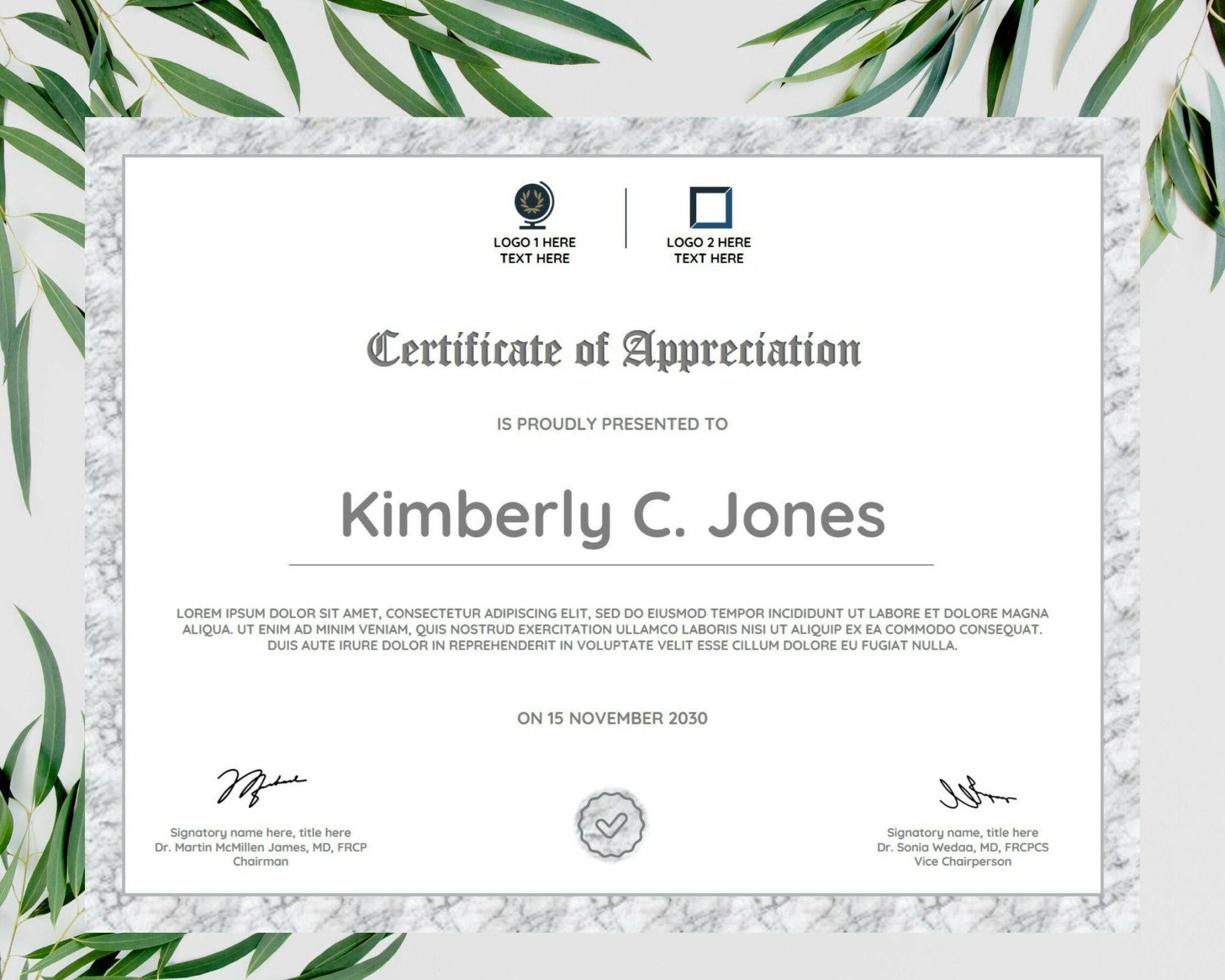 Microsoft Word certificate template close-up layout
