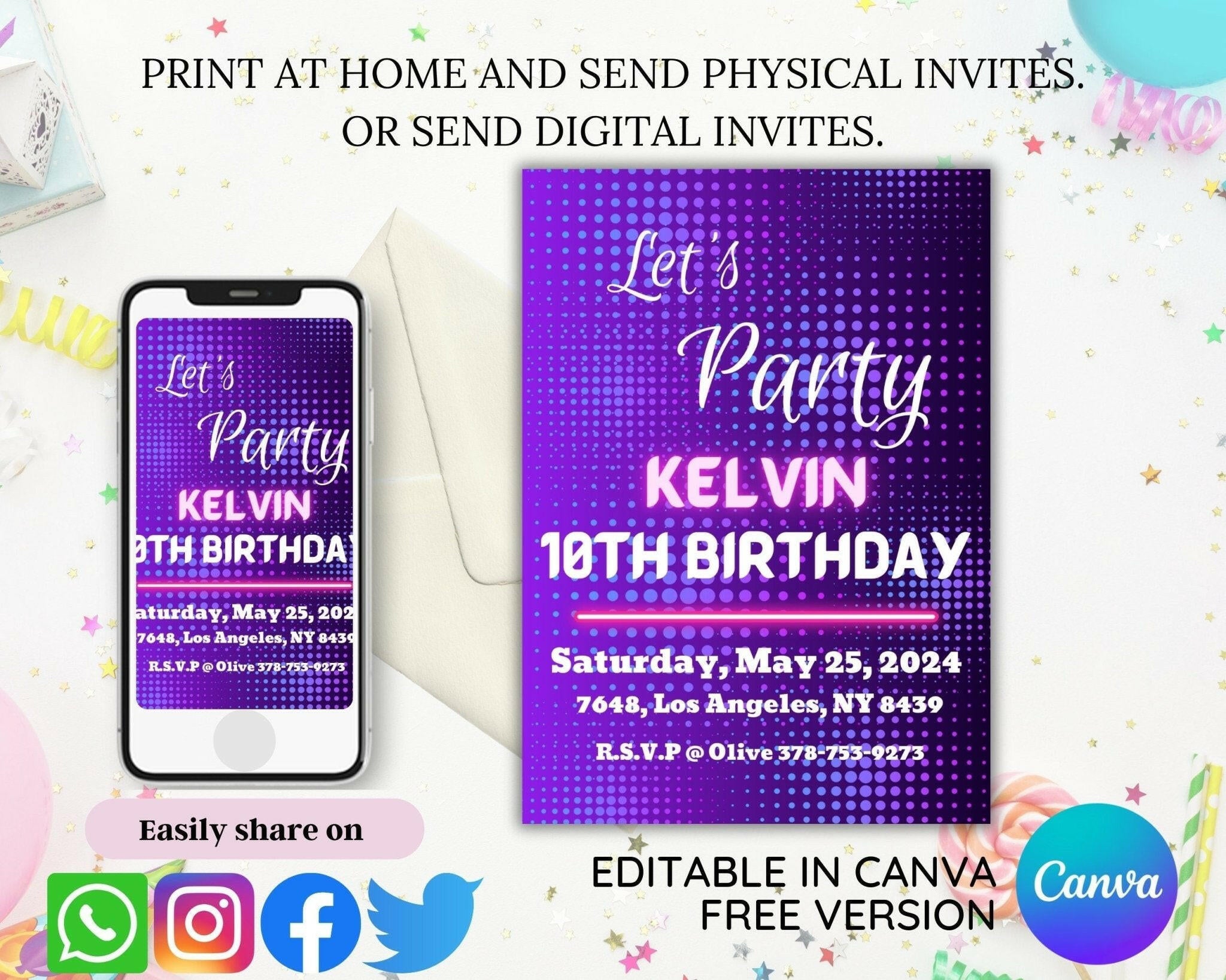 Mobile view of customizable kids birthday invitation