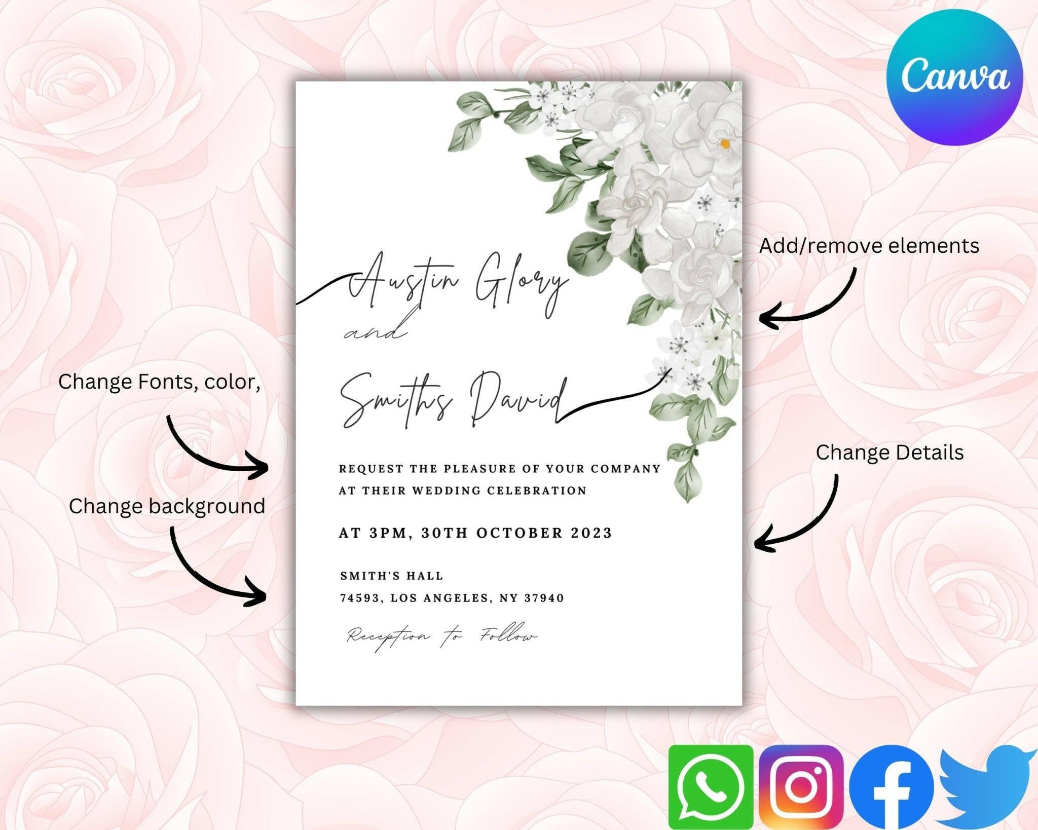 Nature-inspired Canva wedding invite for instant download