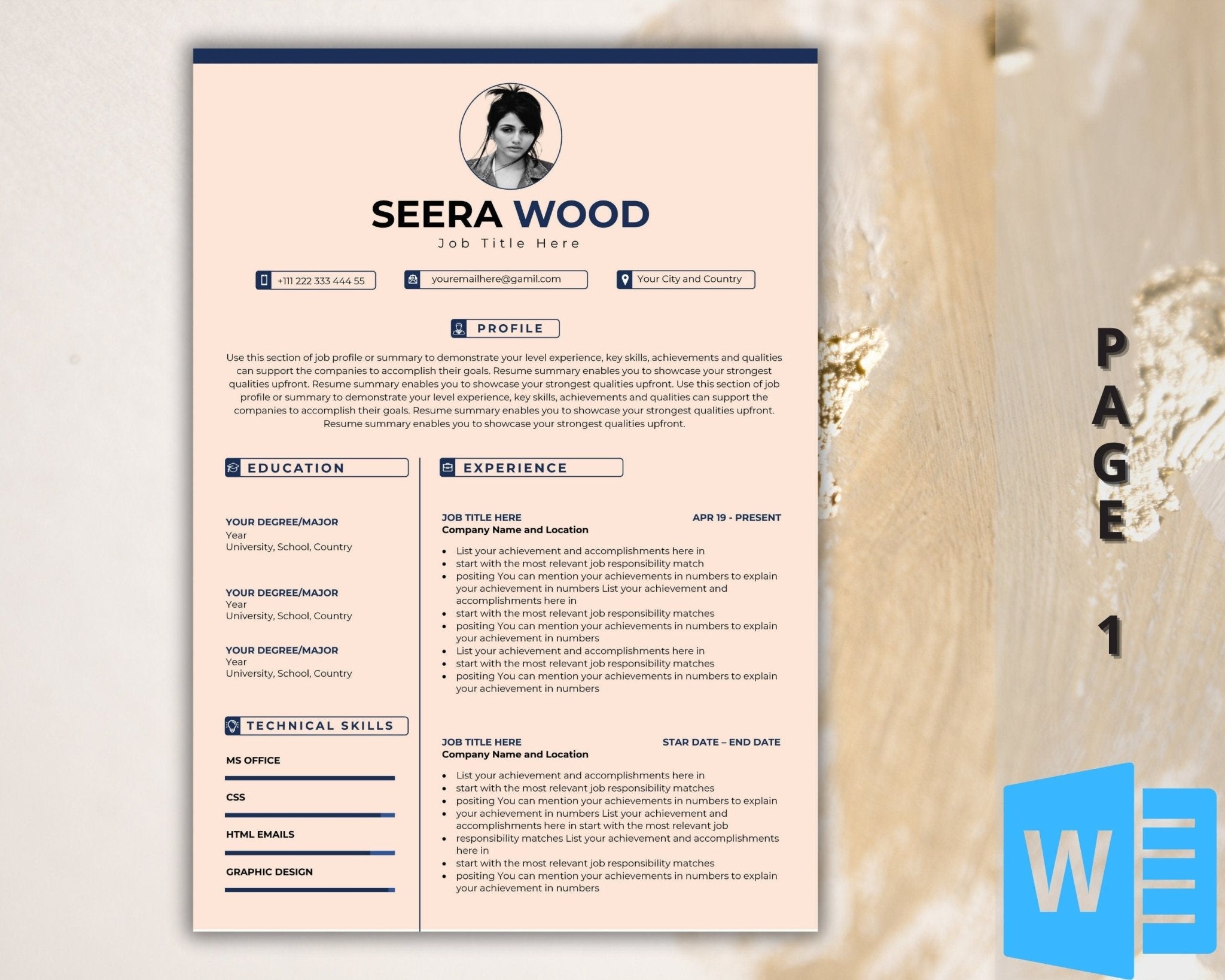 Editable CV Template with Cover Letter – A4 Size