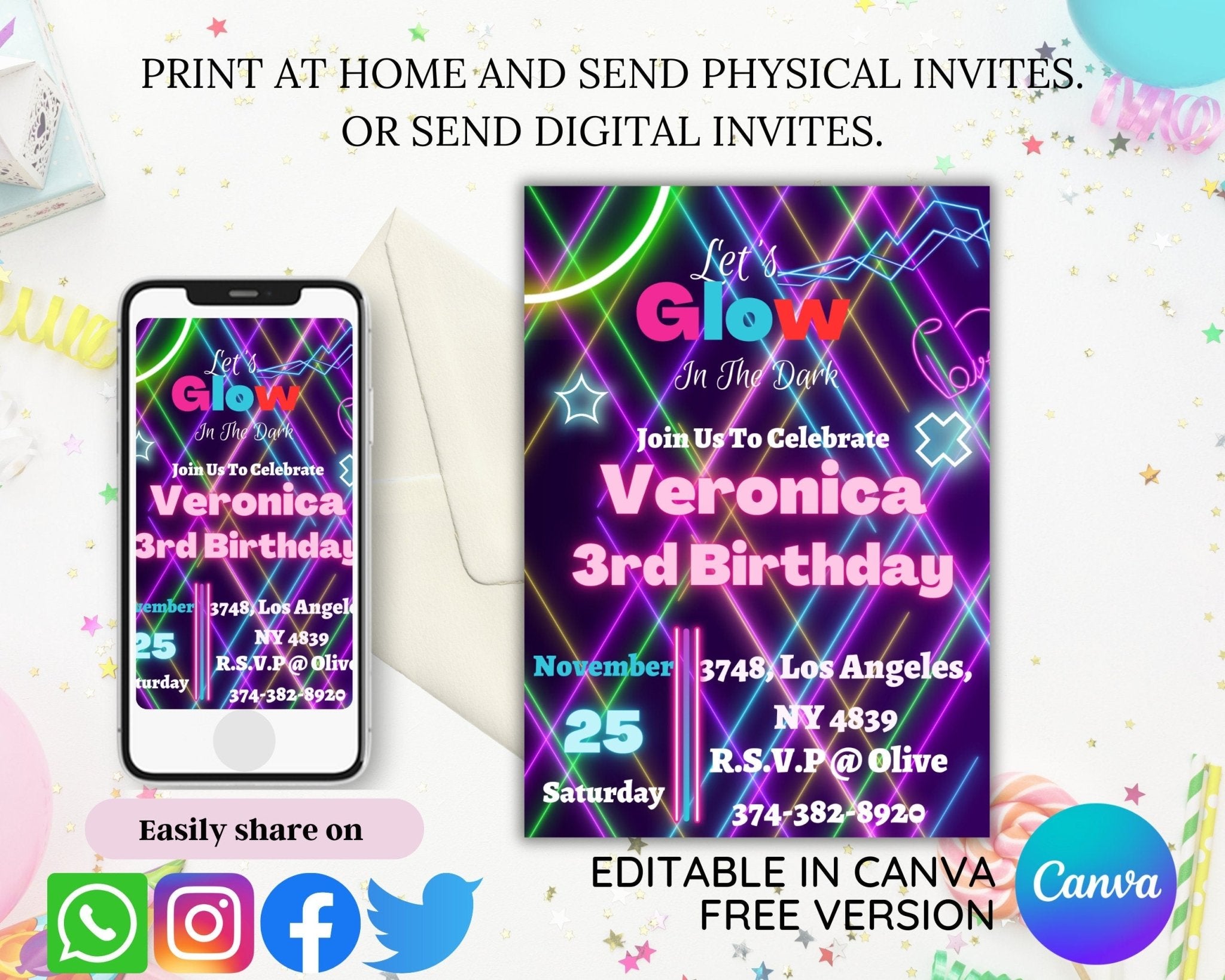 Bright editable birthday card design in Canva Free