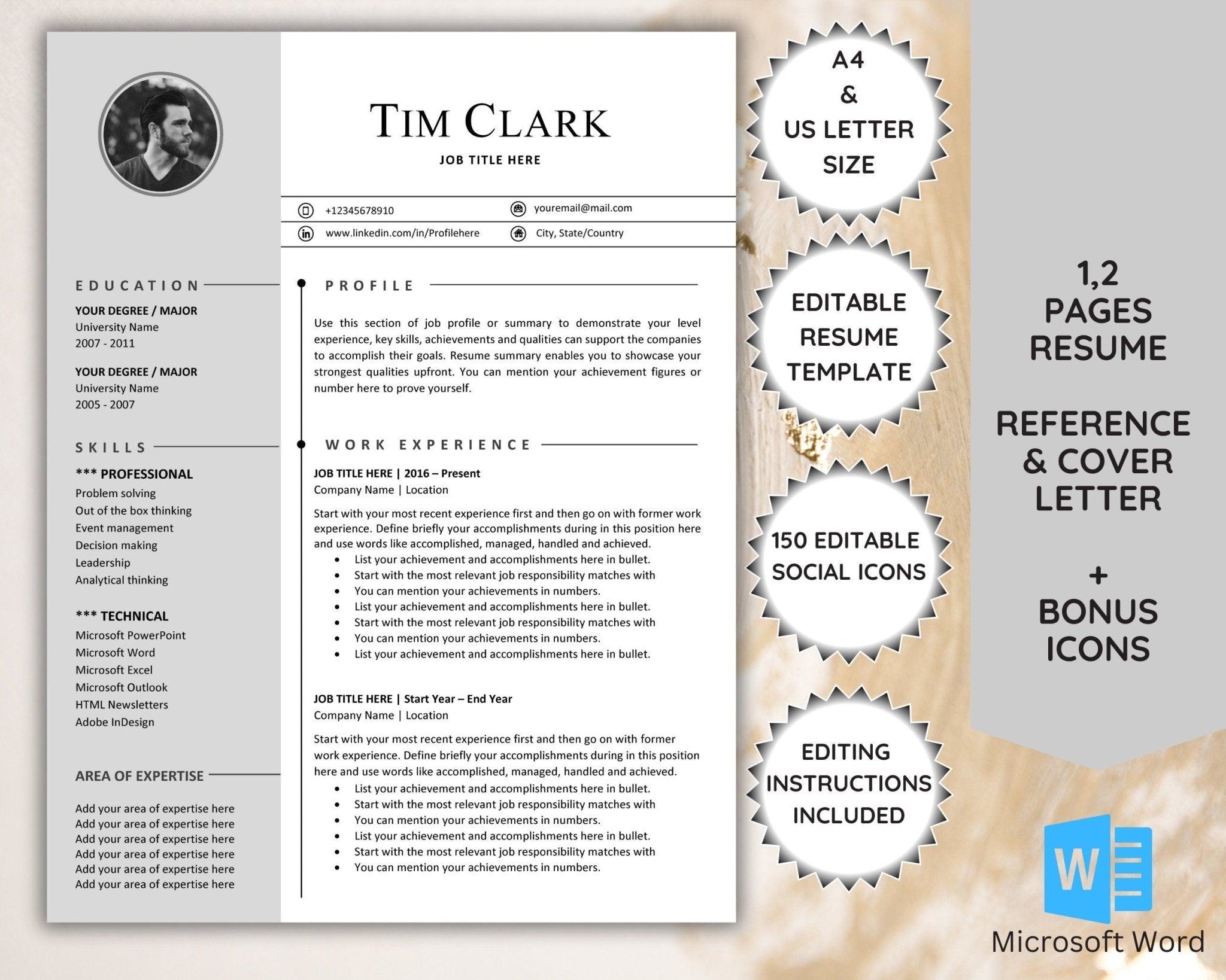 1-2 page Modern creative resume template with photo section