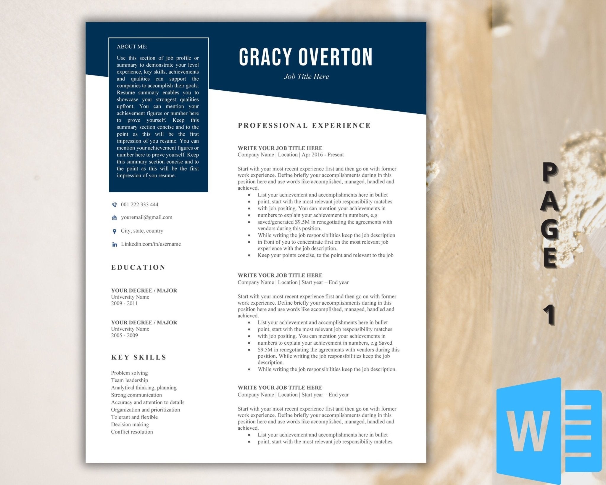 Professional CV with bold design and clean layout