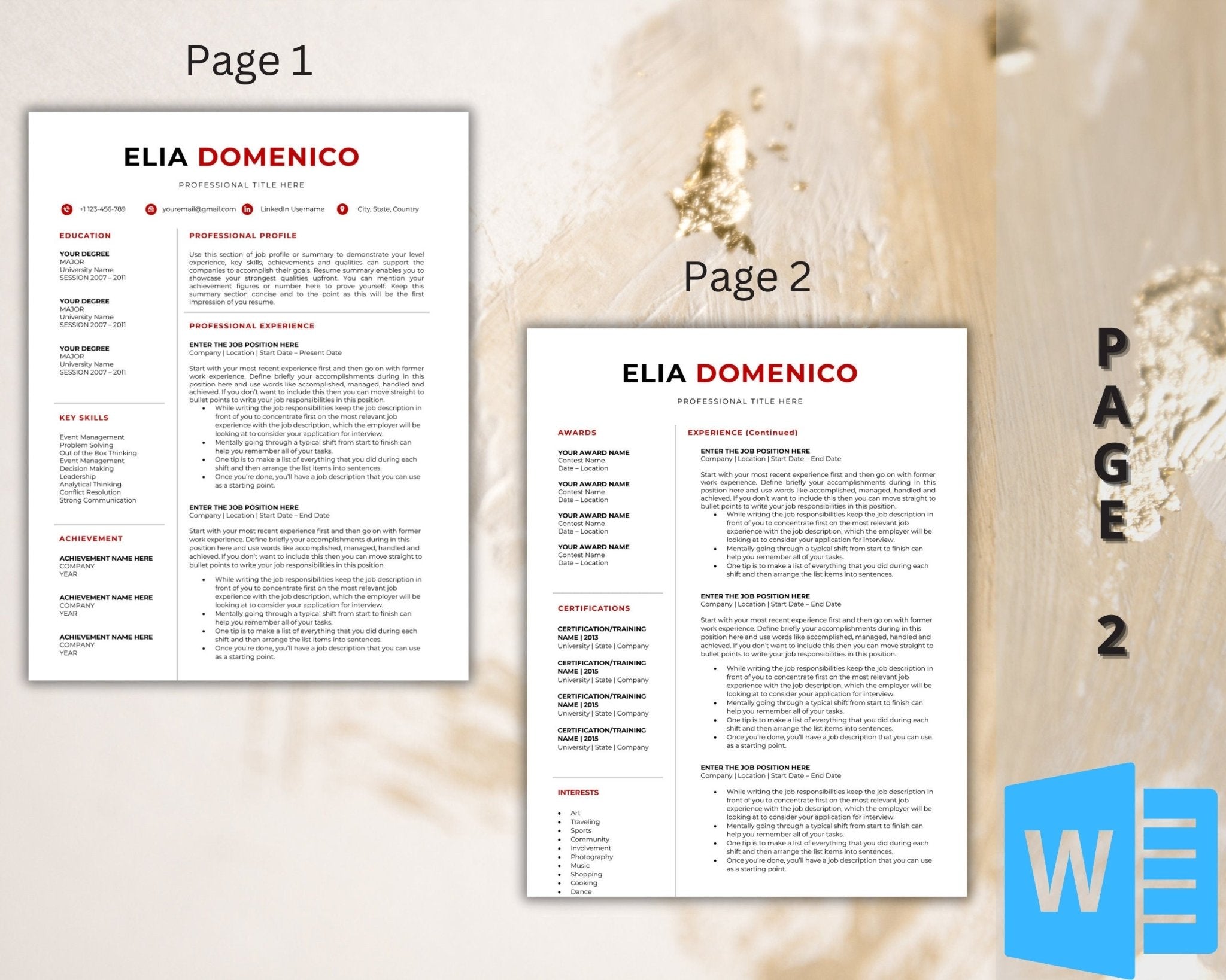 2-page CV templates in Microsoft Word format