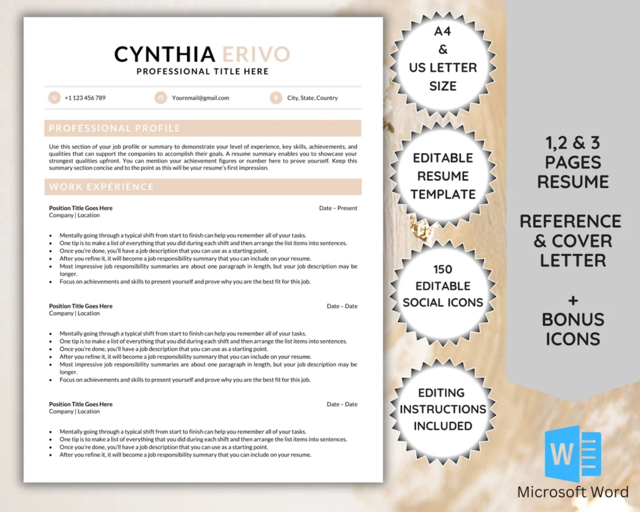 1-3 pages Elegant minimalist resume template with cover and reference pages