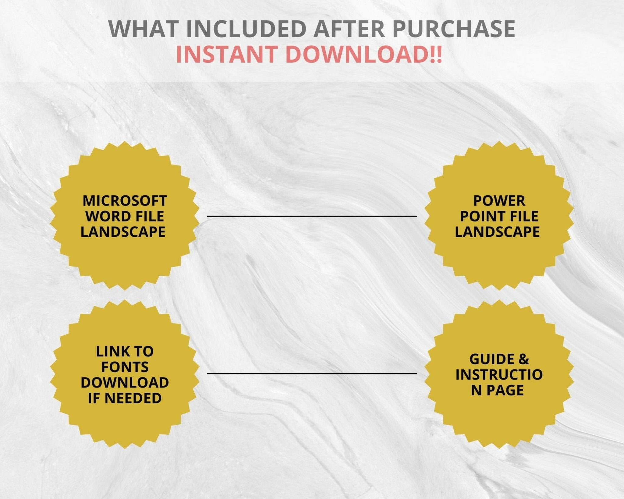 Promotional text for included items after purchase on a textured white background