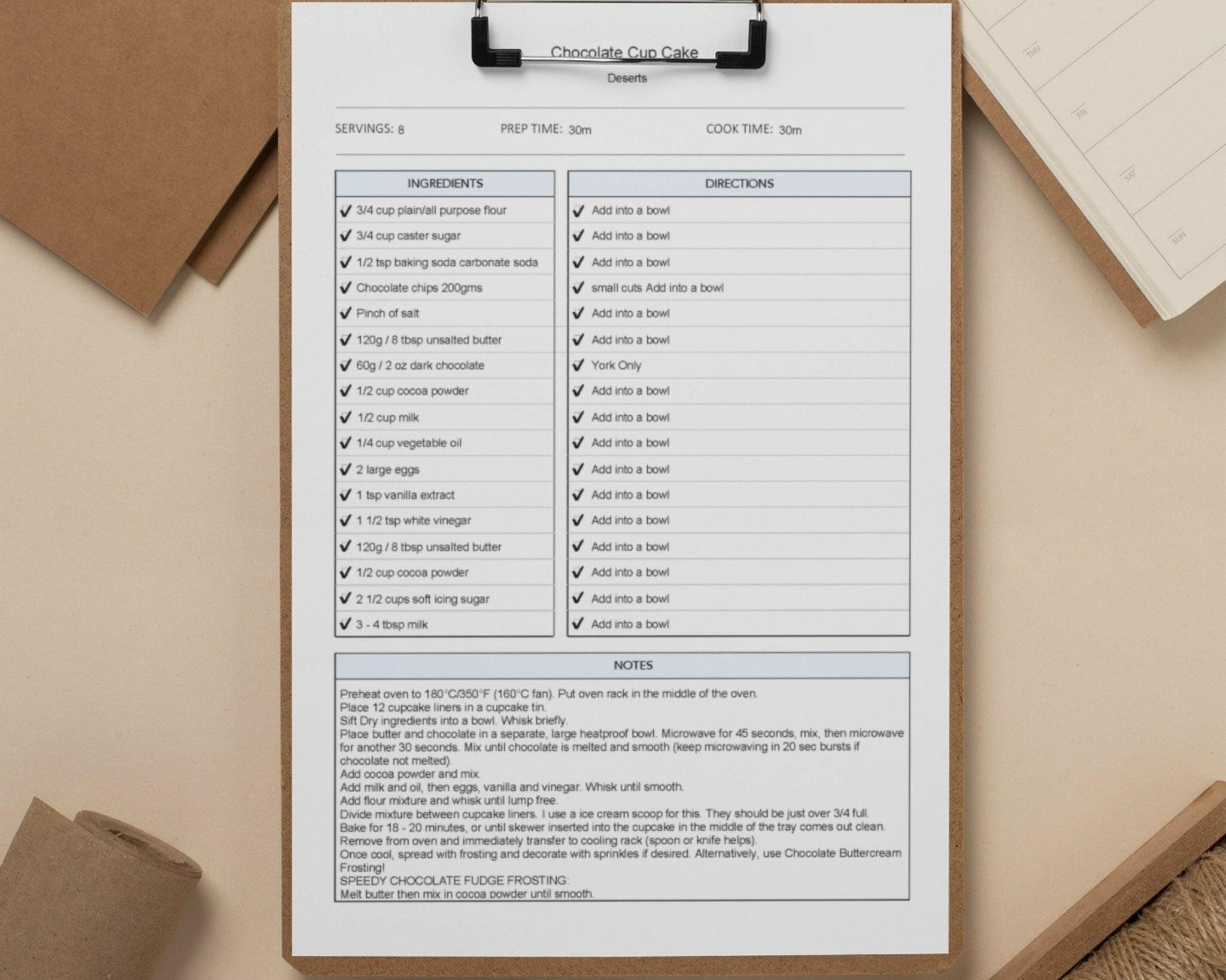 Clean Recipe Sheet for Cooking & Meal Prep