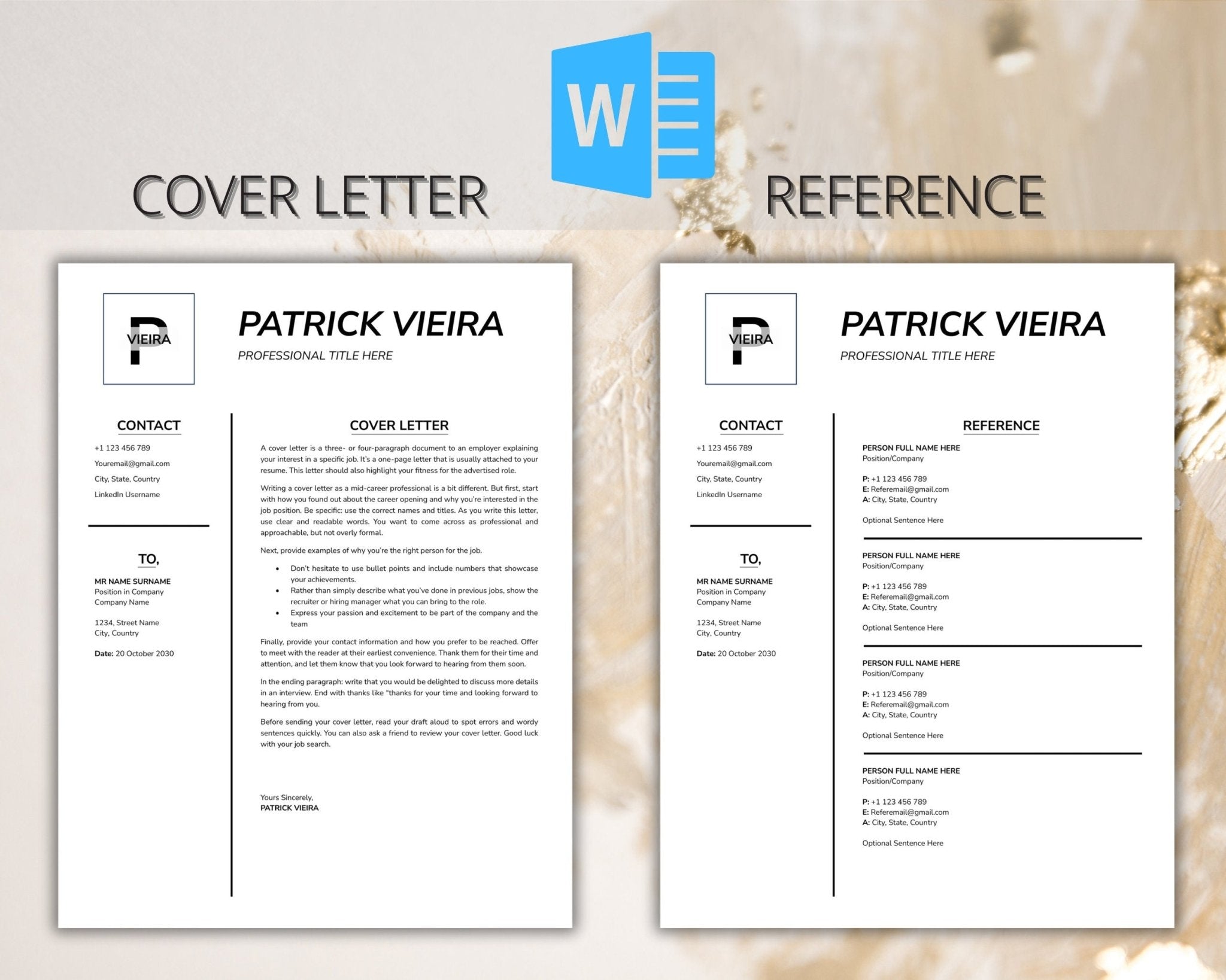 Downloadable Word resume and cover letter plus refence page for professionals