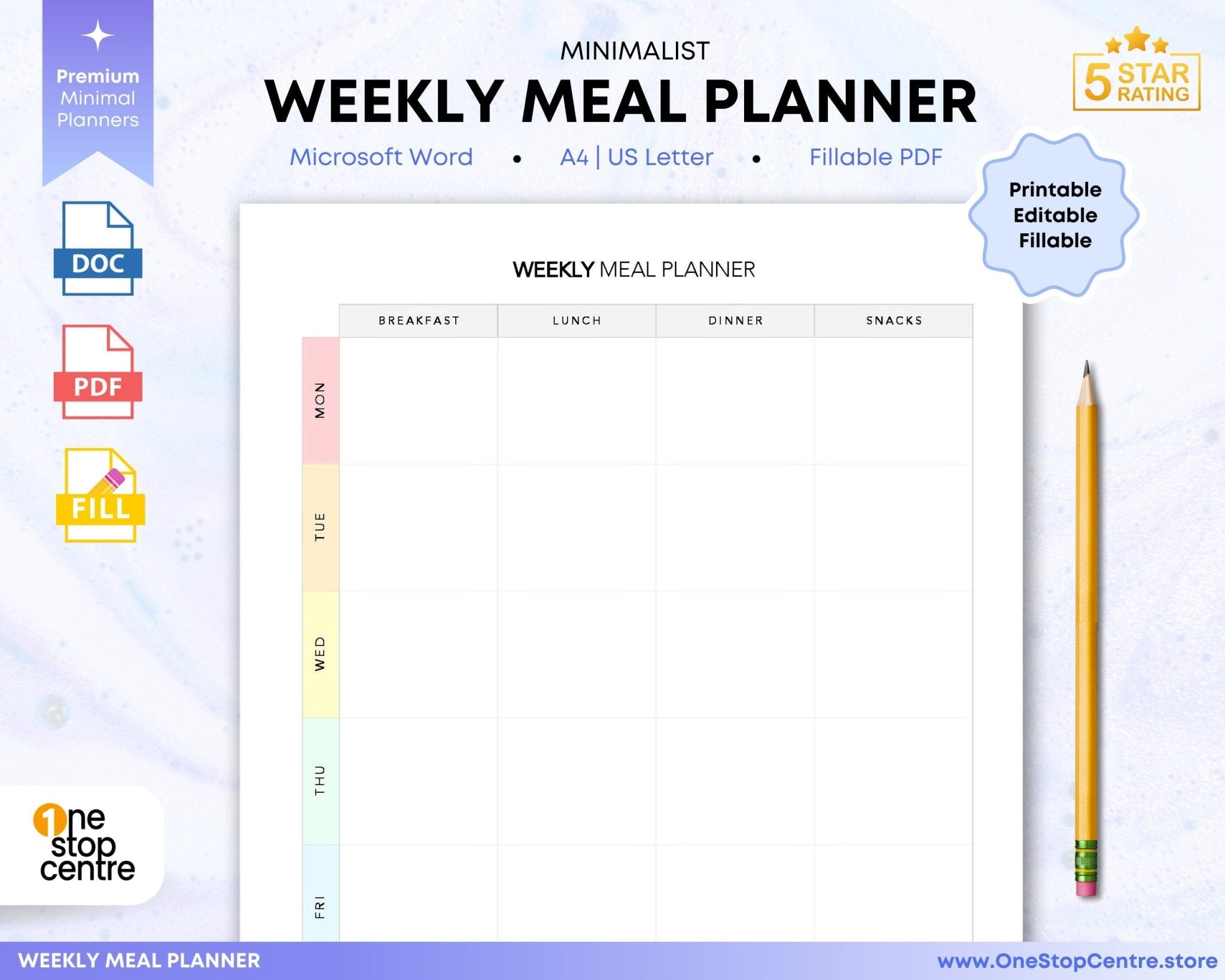 Editable weekly meal planner template in Word