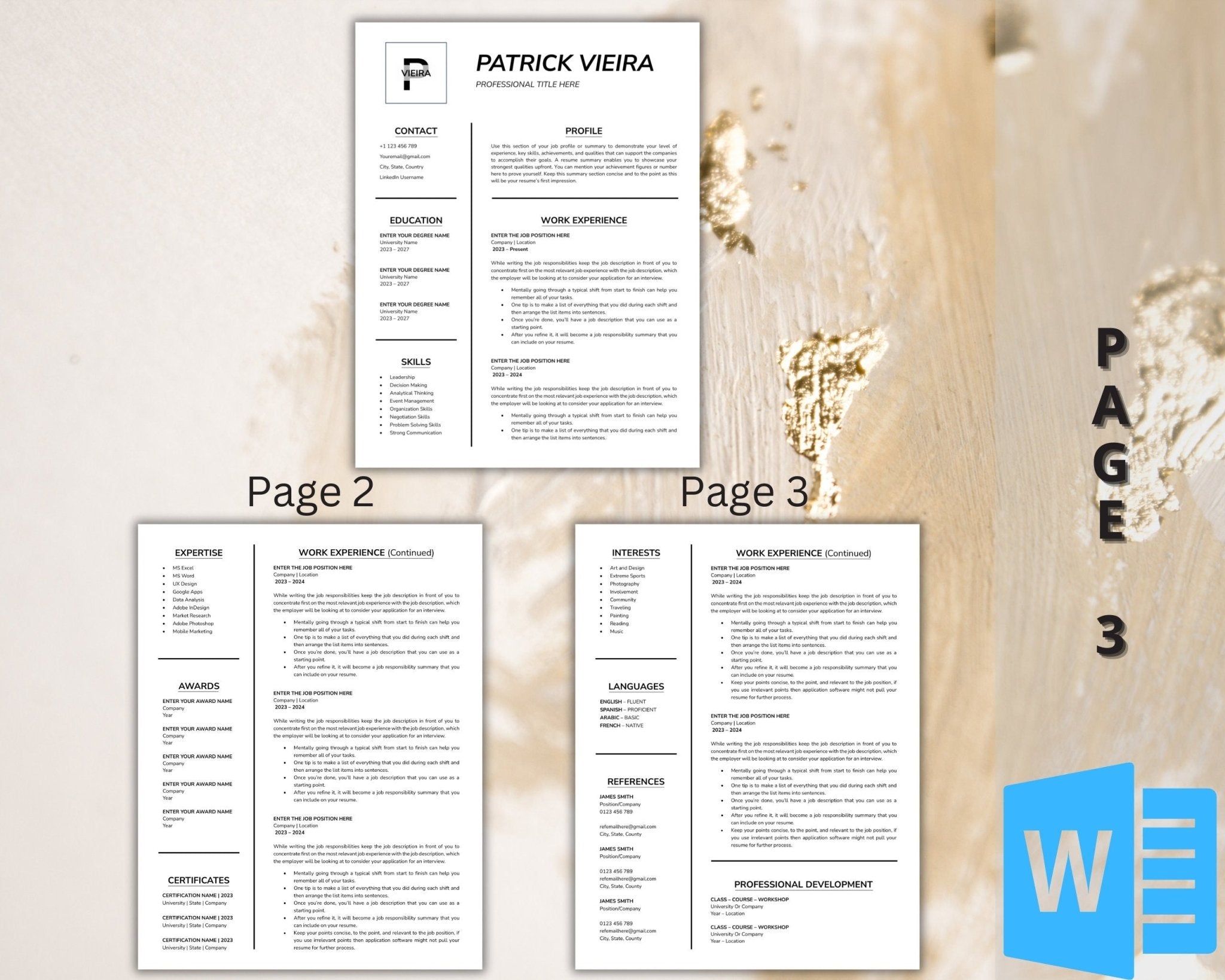 Modern job application templates for resumes and references