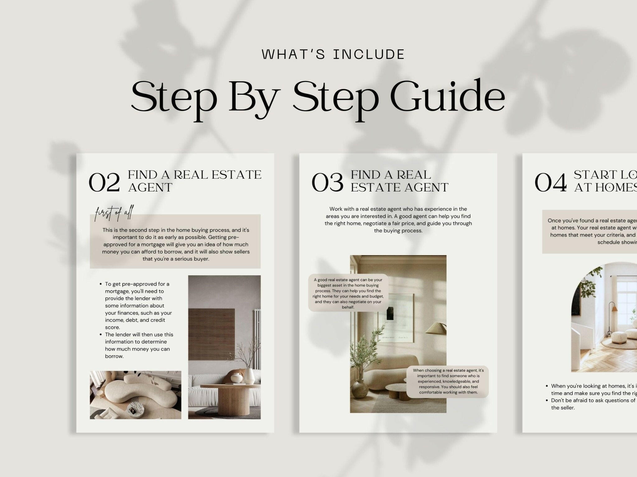 Modern A4 and US Letter real estate guide templates in Canva