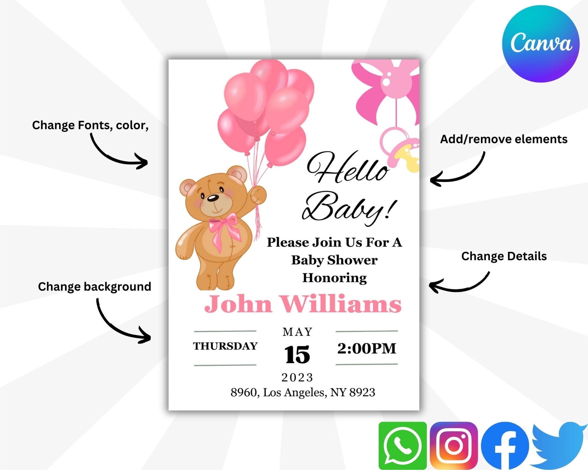 Printable baby shower invitation template for girls