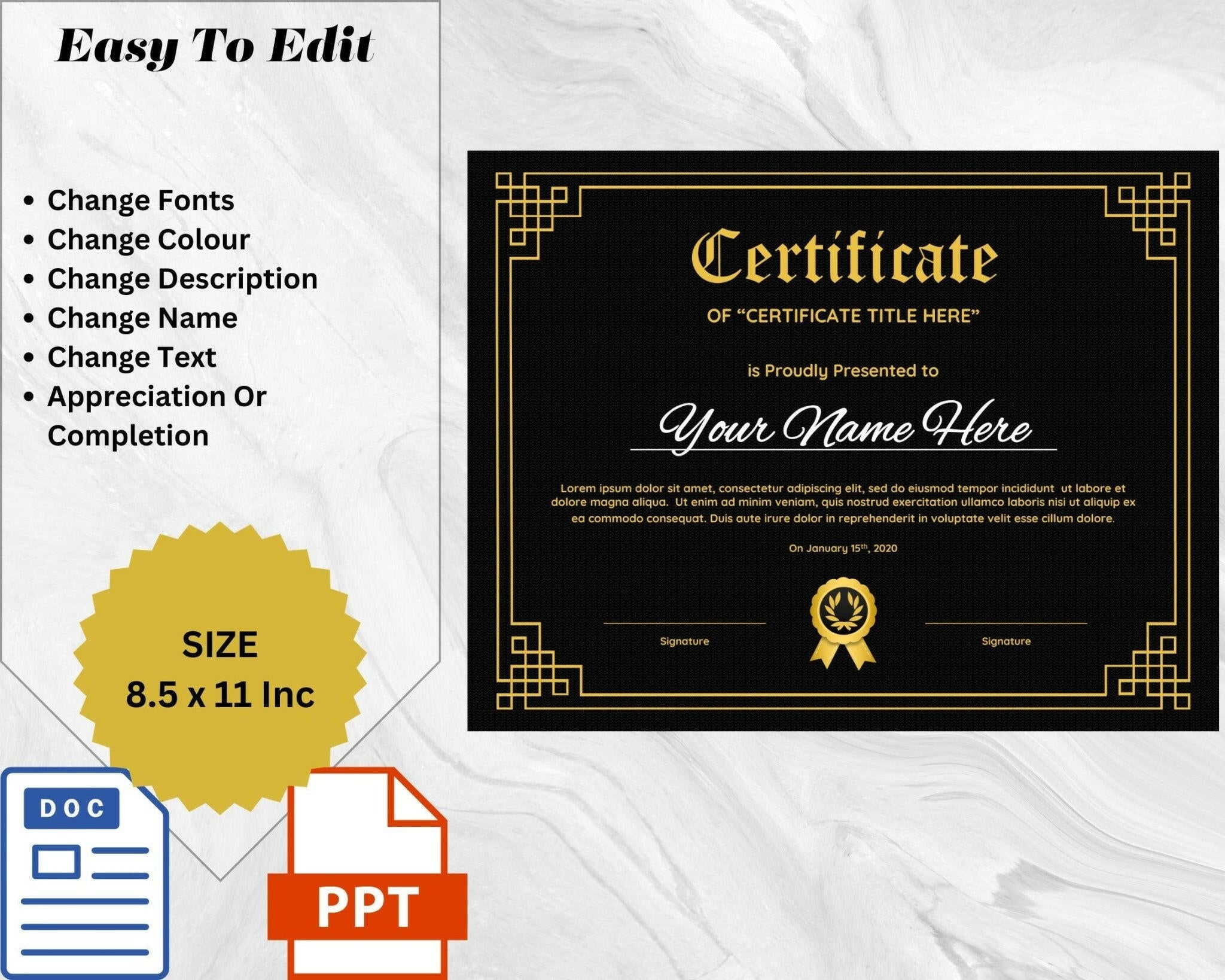 Certificate of achievement with modern gold frame design