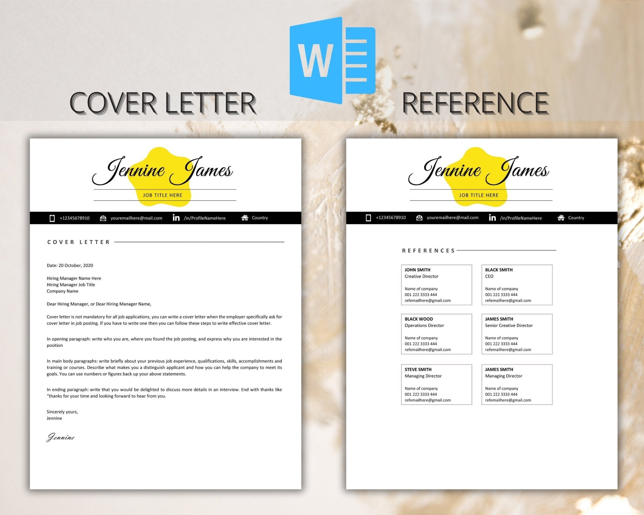 2-Page Resume Template with cover letter and References Section
