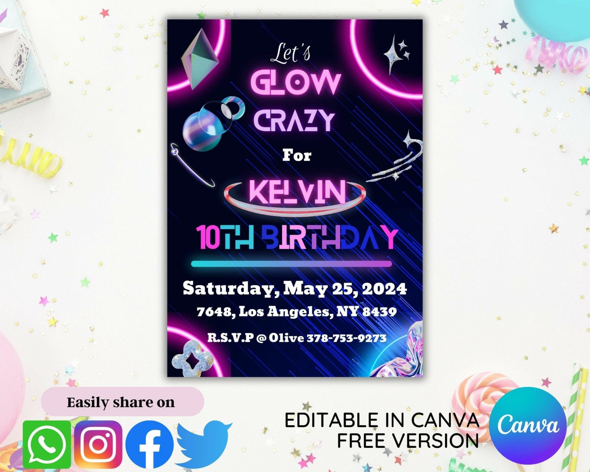 Printable birthday invitation with stars and planets design