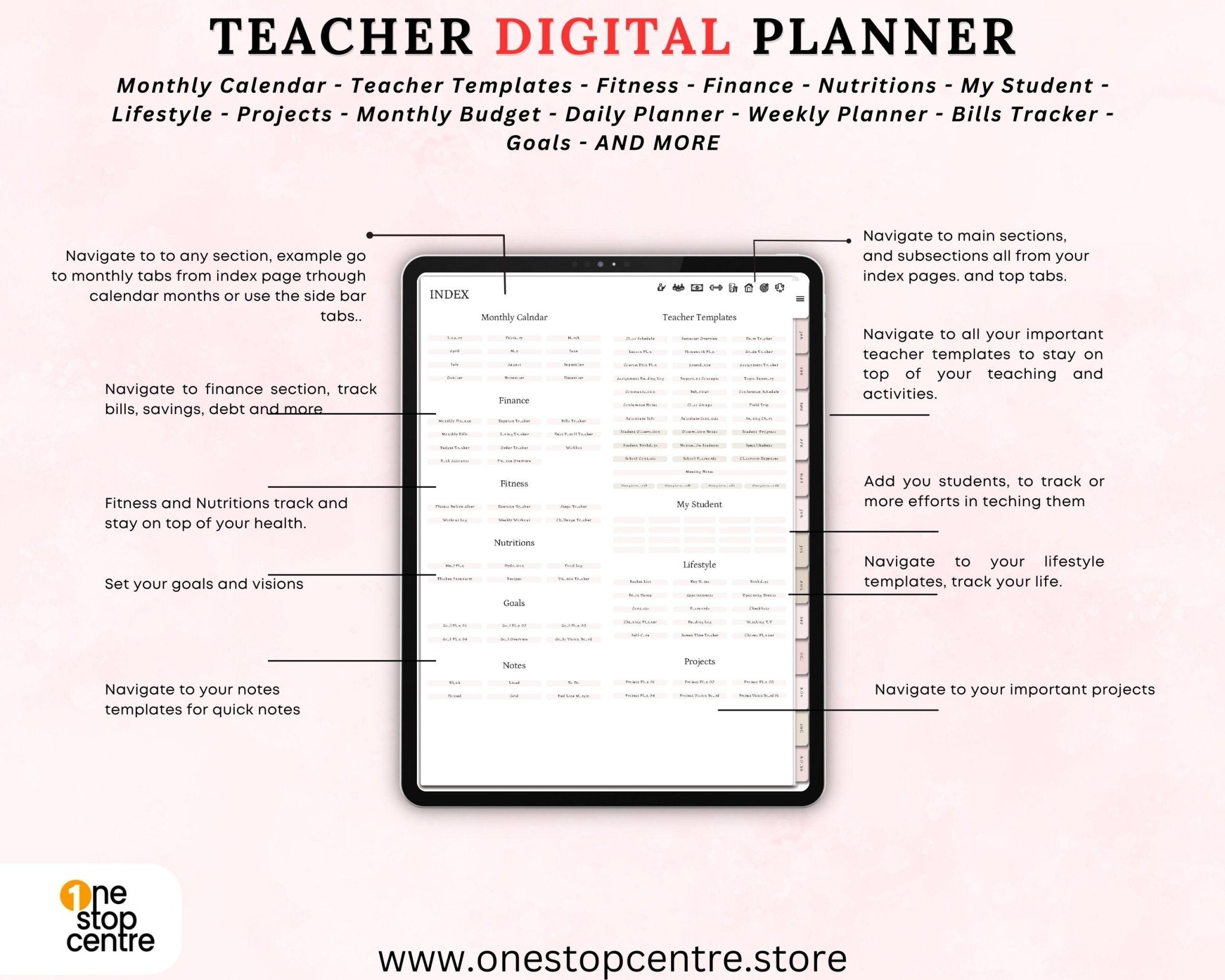 Overview of horizontal planner layout for digital teachers