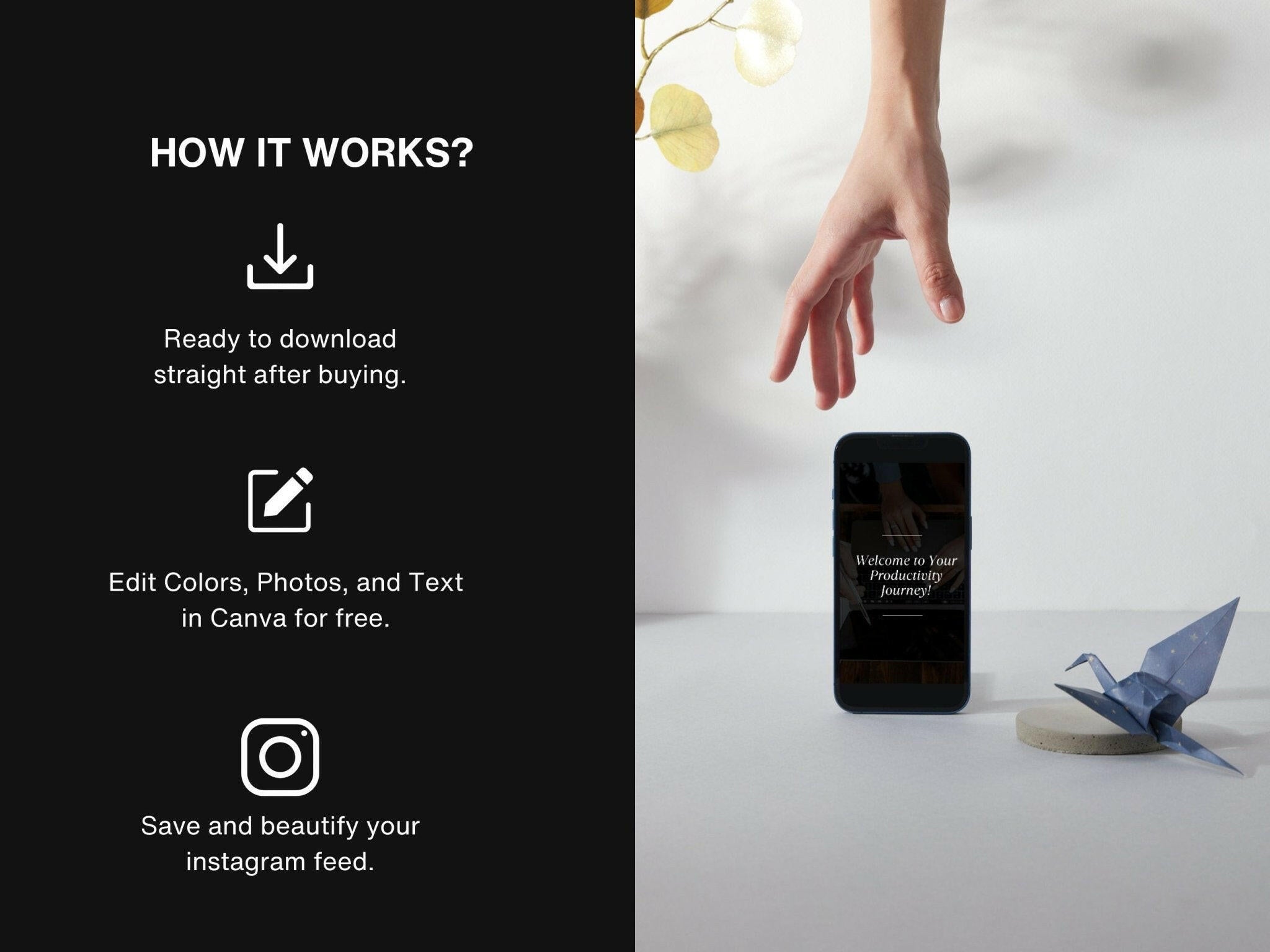 Cohesive Instagram grid using dark theme VA template bundle