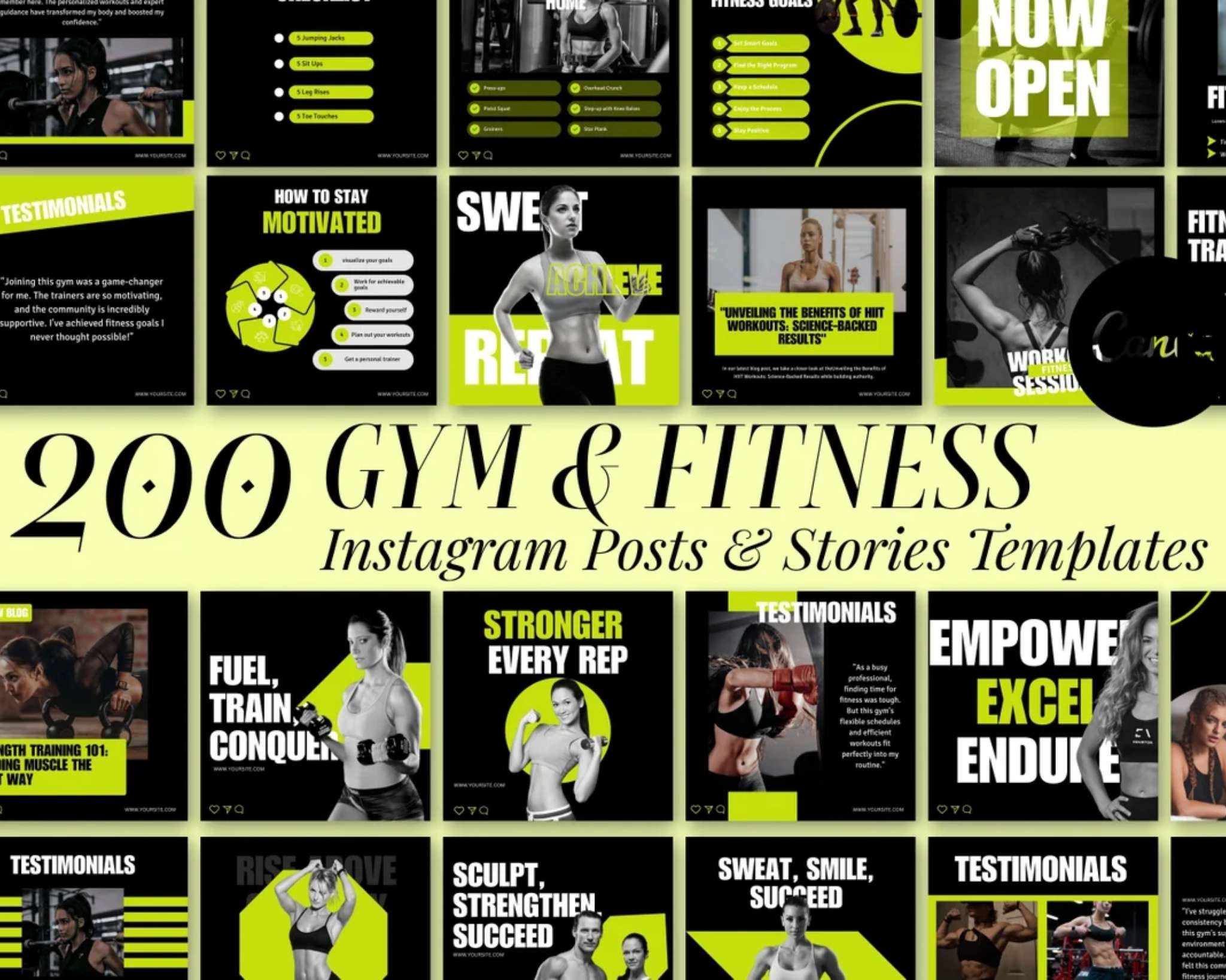 200 fitness social media templates for Instagram and Facebook – Canva bundle
