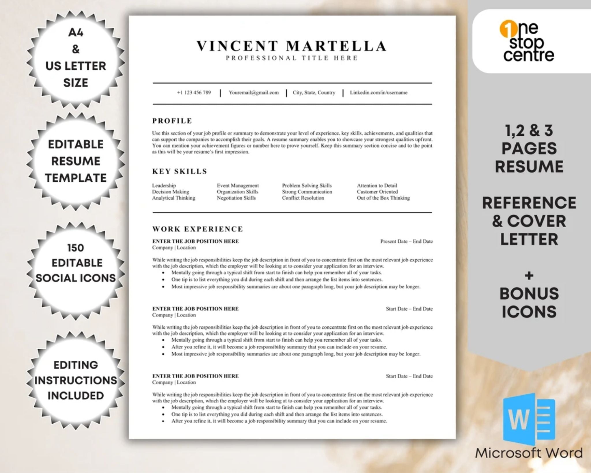 Minimalist resume template editable in Word – clean professional CV design for job seekers and creatives