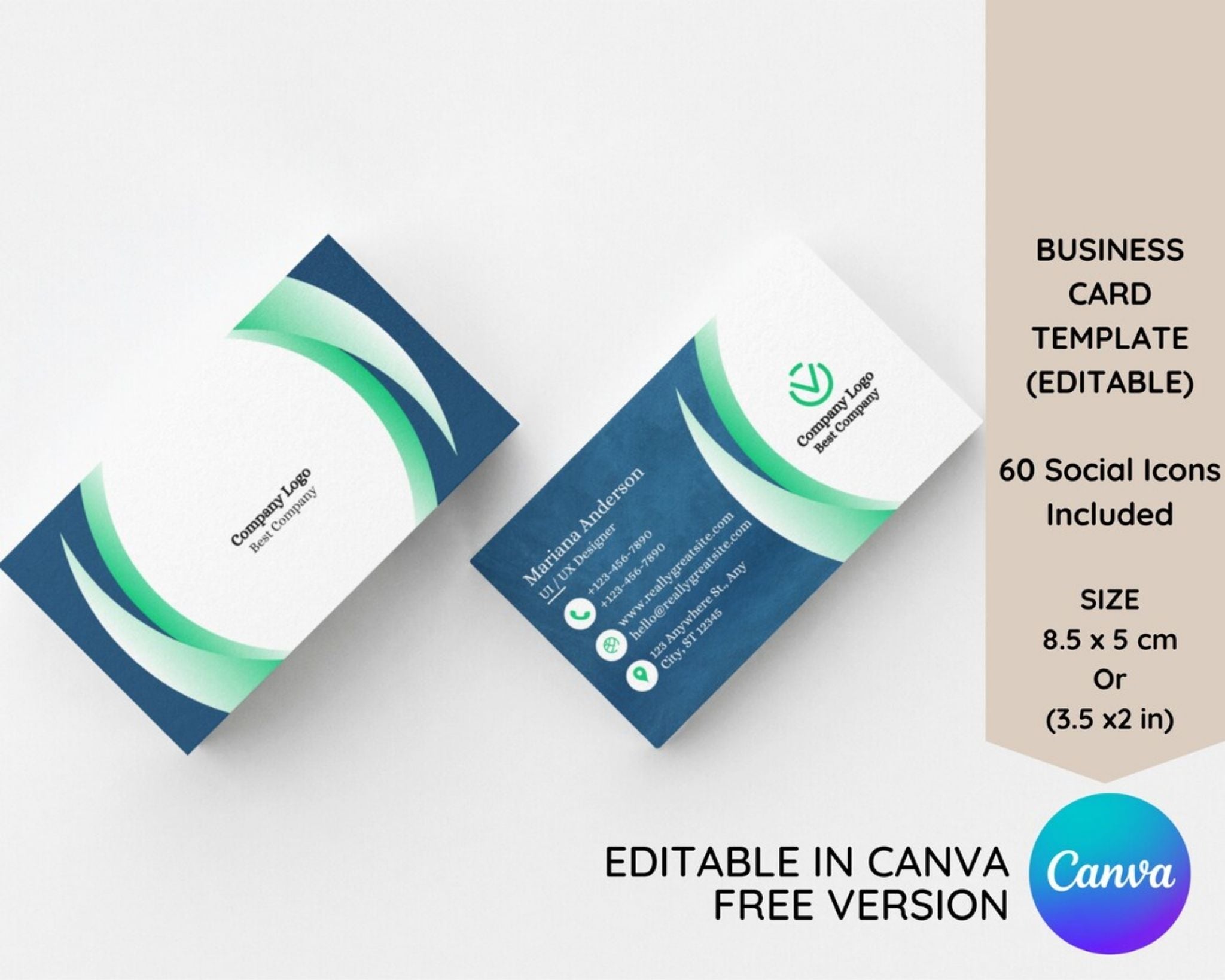 Professional Canva editable business card template front and back double sided
