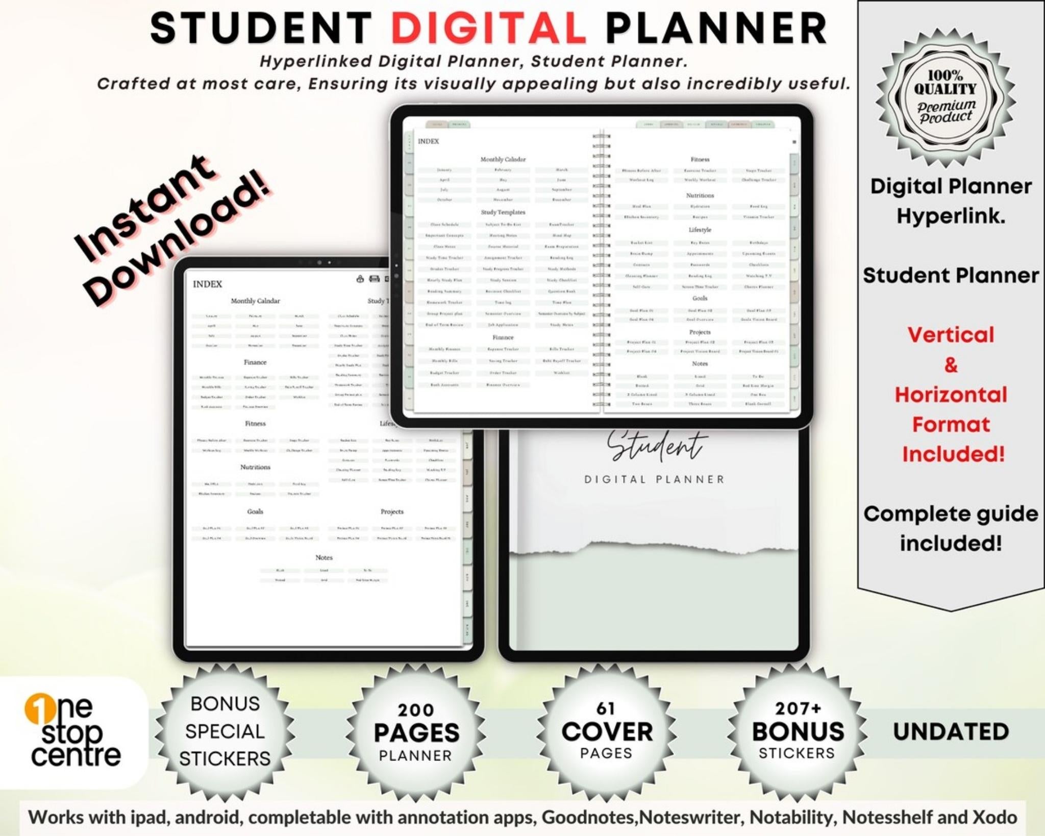 Student digital planner template for iPad and Goodnotes
