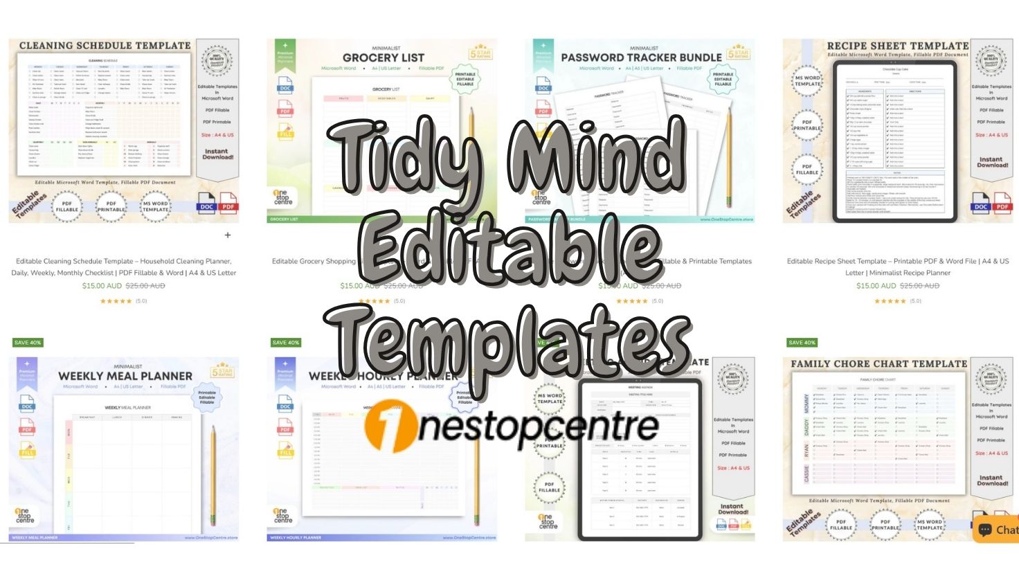 Tidy mind editable templates collection by onestopcentre store