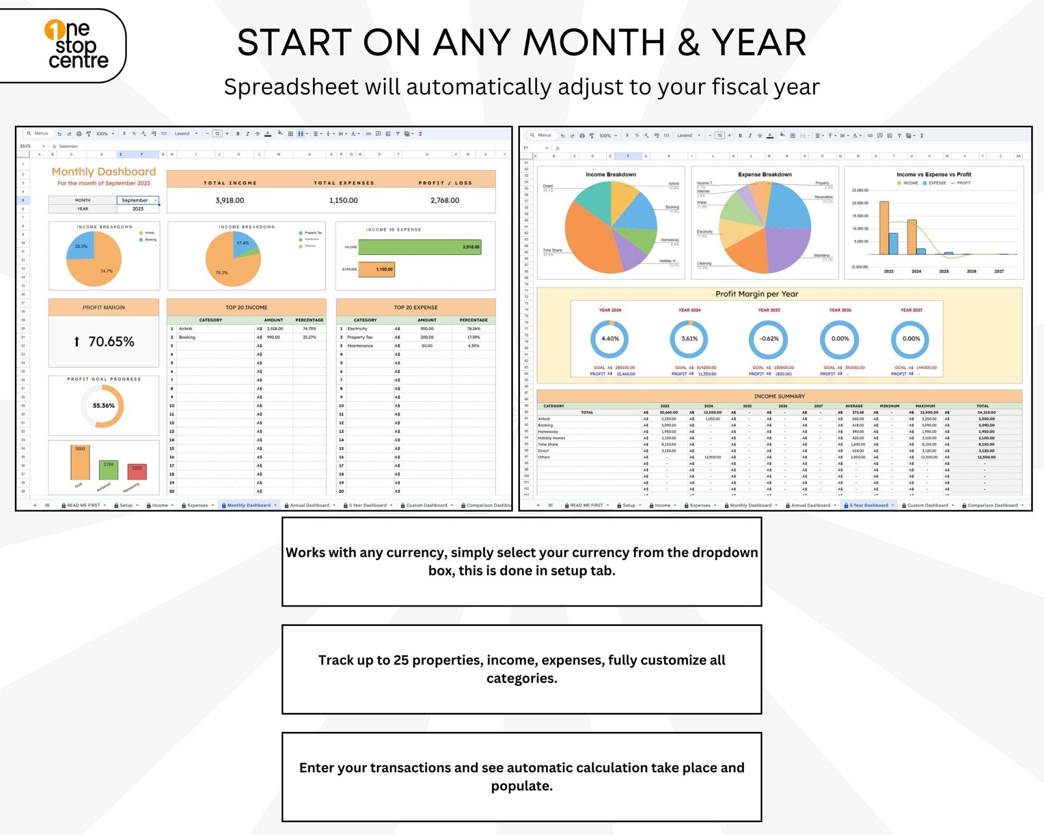 Setup tab for customizing Airbnb financial spreadsheet