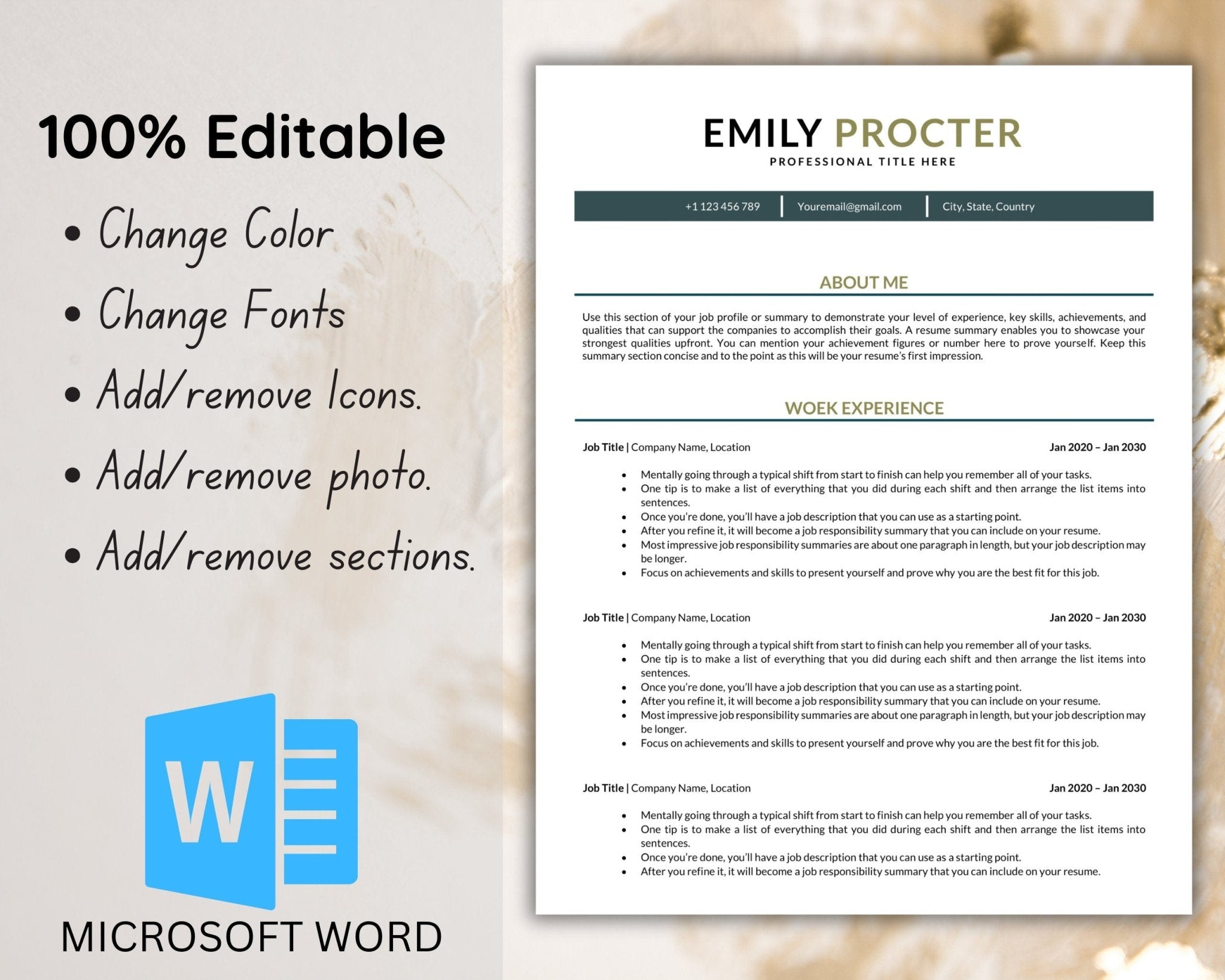 editable minimalist CV resume template with cover letter and reference pages