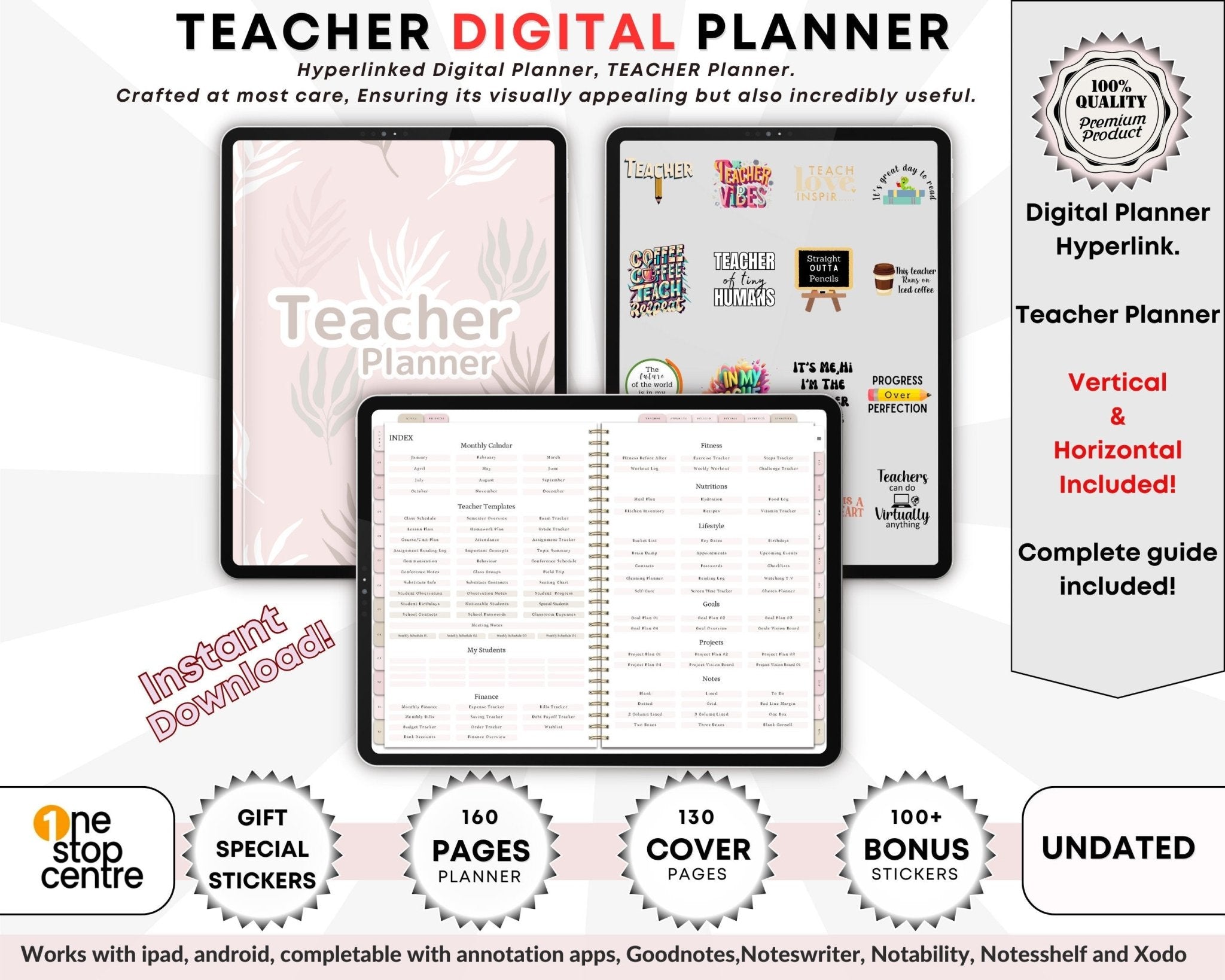 Hyperlinked vertical digital planner for teachers on iPad